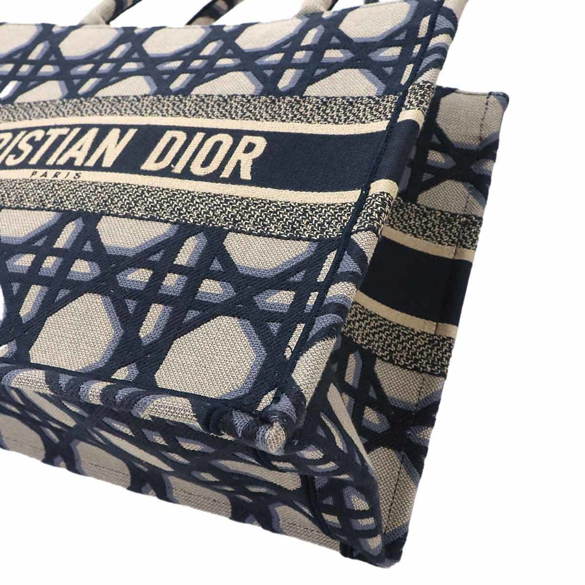 Christian Dior Beige Navy Canvas Handbag Tote Bag (Pre-Owned)
