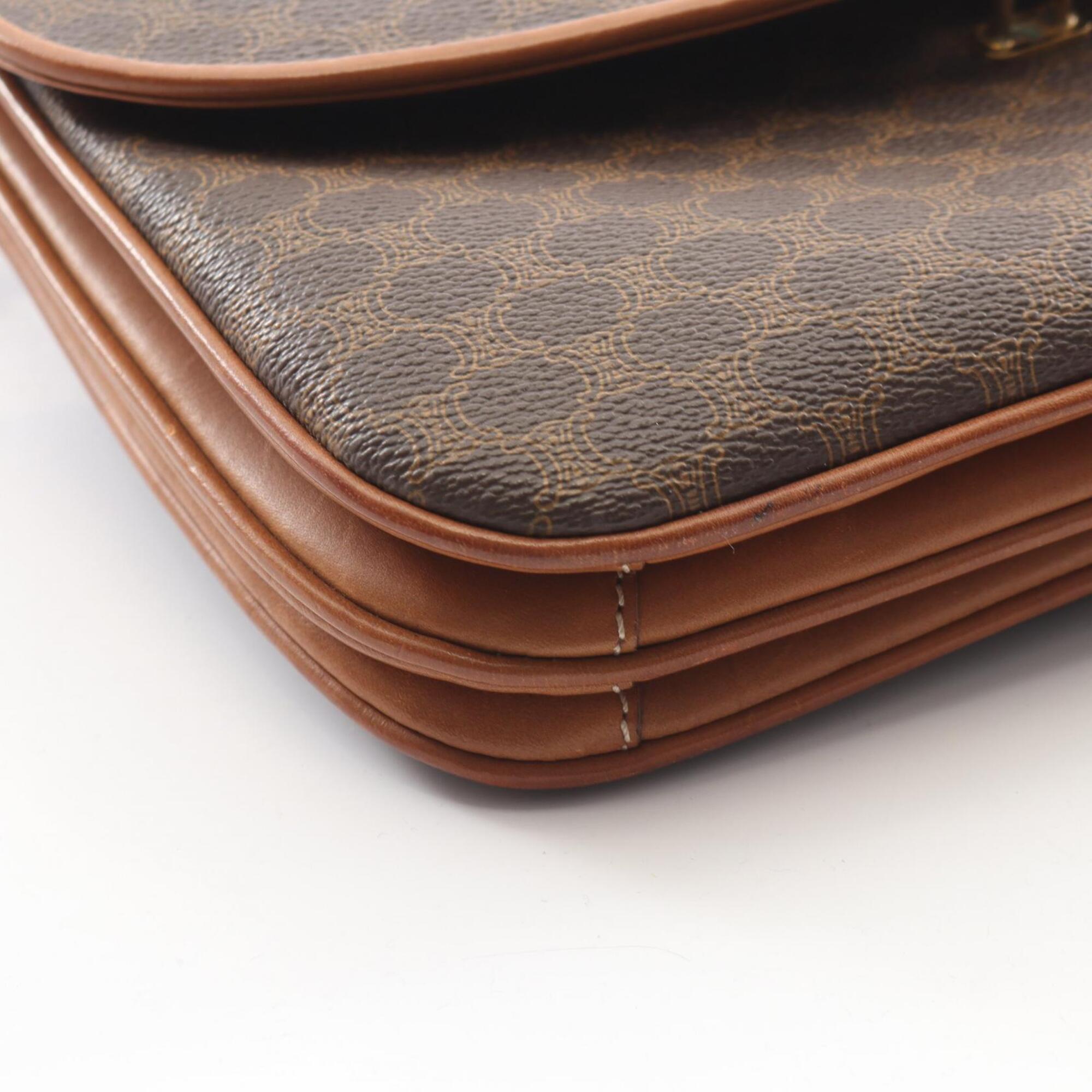 Celine Brown Coated Canvas Leather Handbag Shoulder Bag (Pre-Owned)