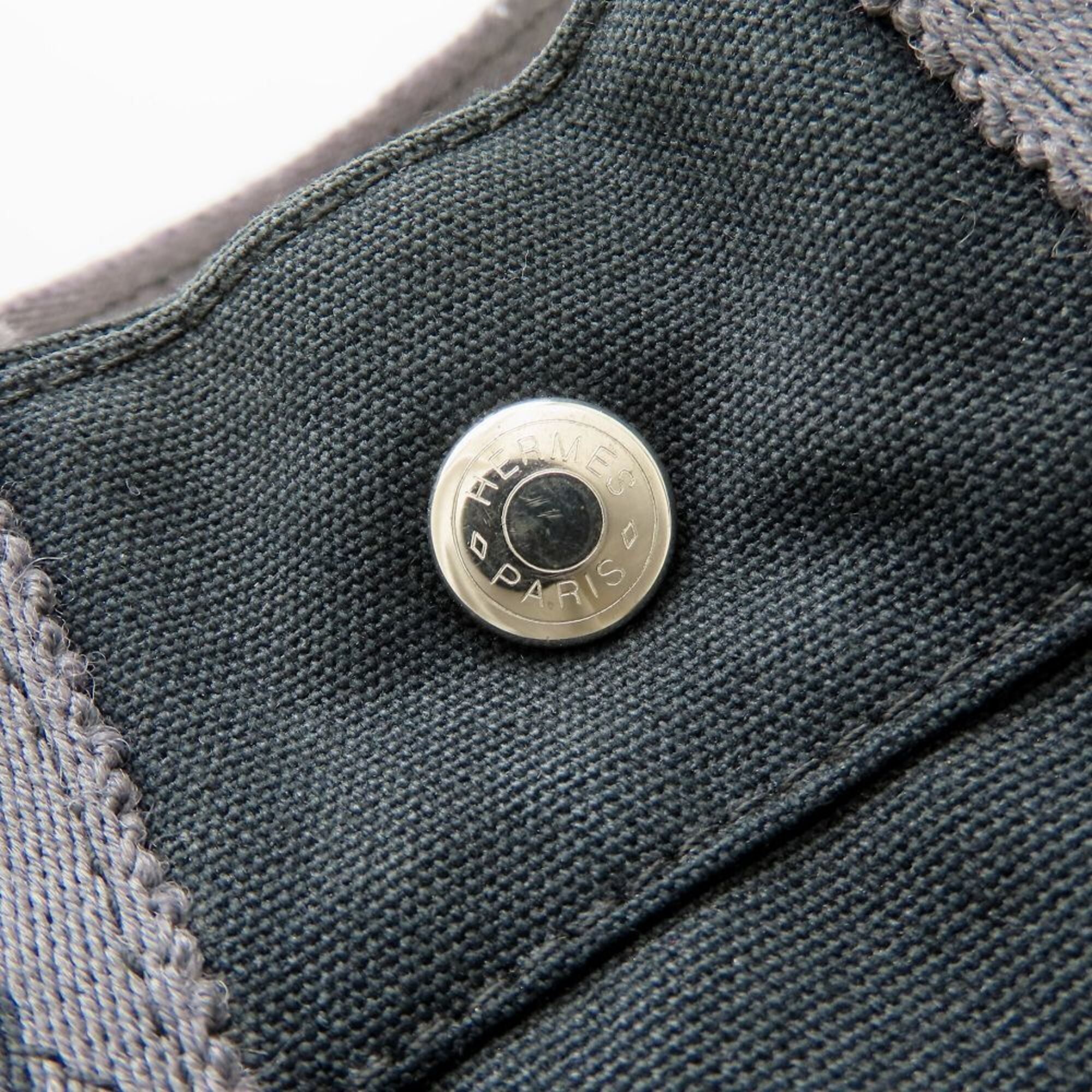 Hermes Black Gray Canvas Handbag (Pre-Owned)