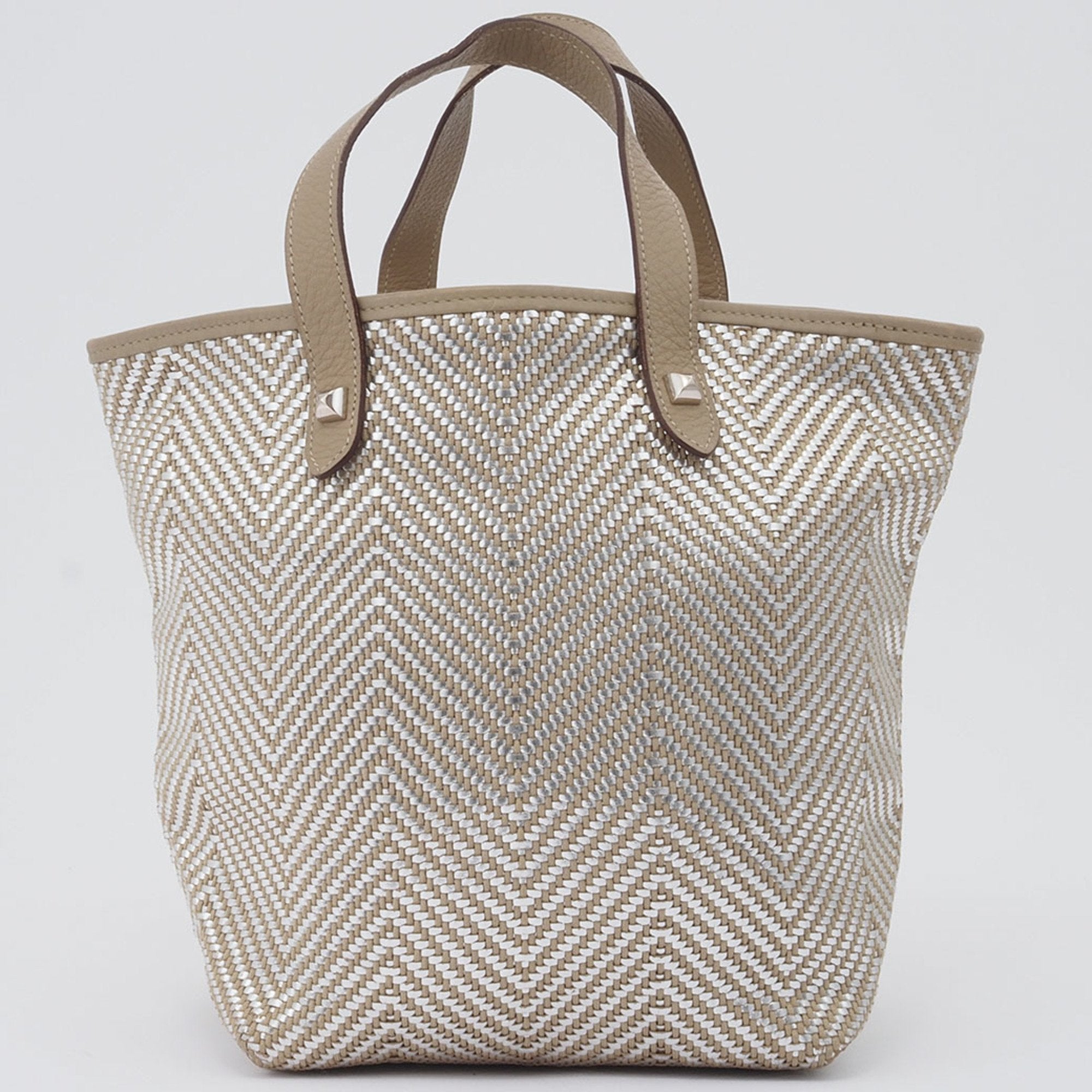 Hermes Beige Silver Polyester Leather Handbag Tote Bag (Pre-Owned)