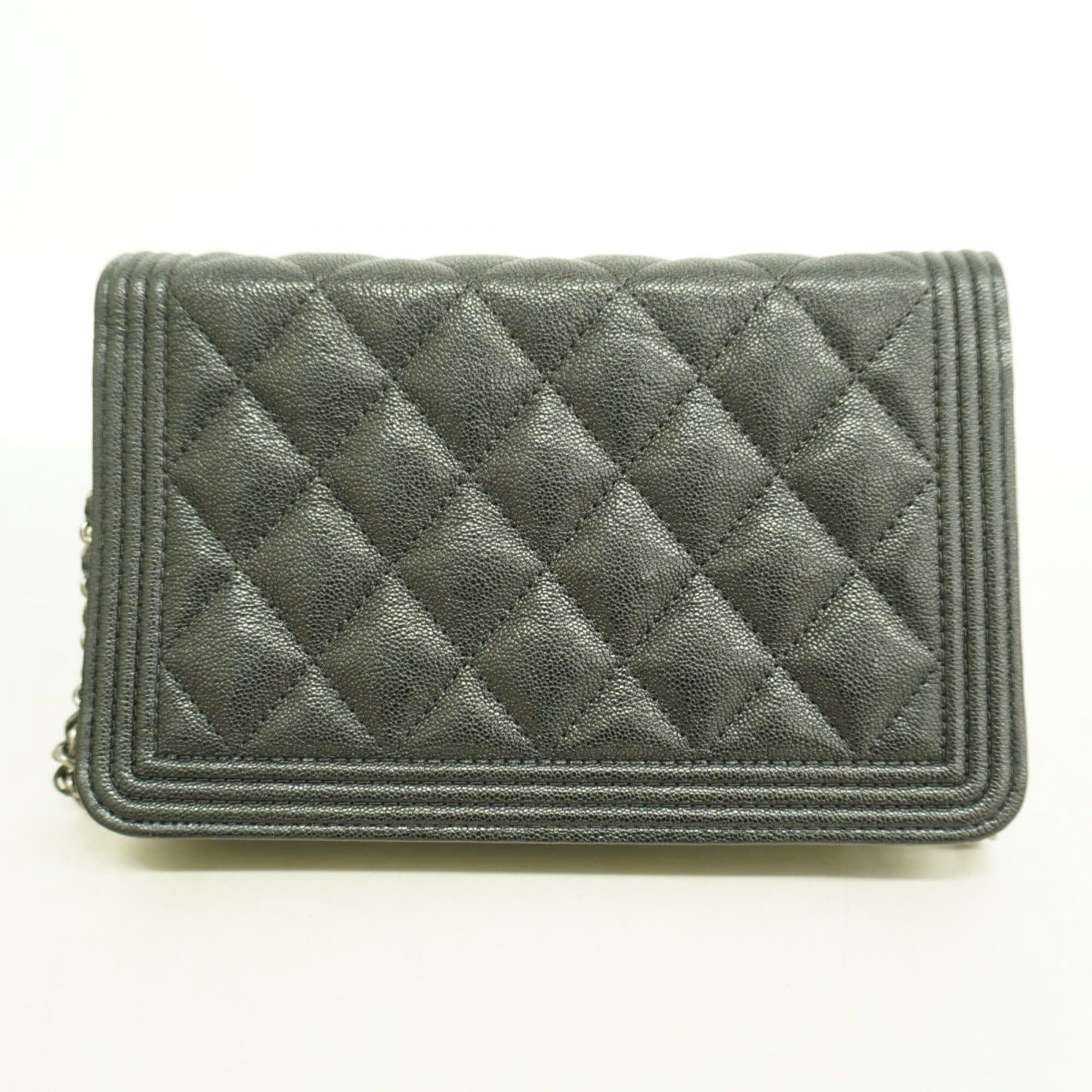 Chanel Black Grained Calfskin Chain/Shoulder Wallet (Pre-Owned)