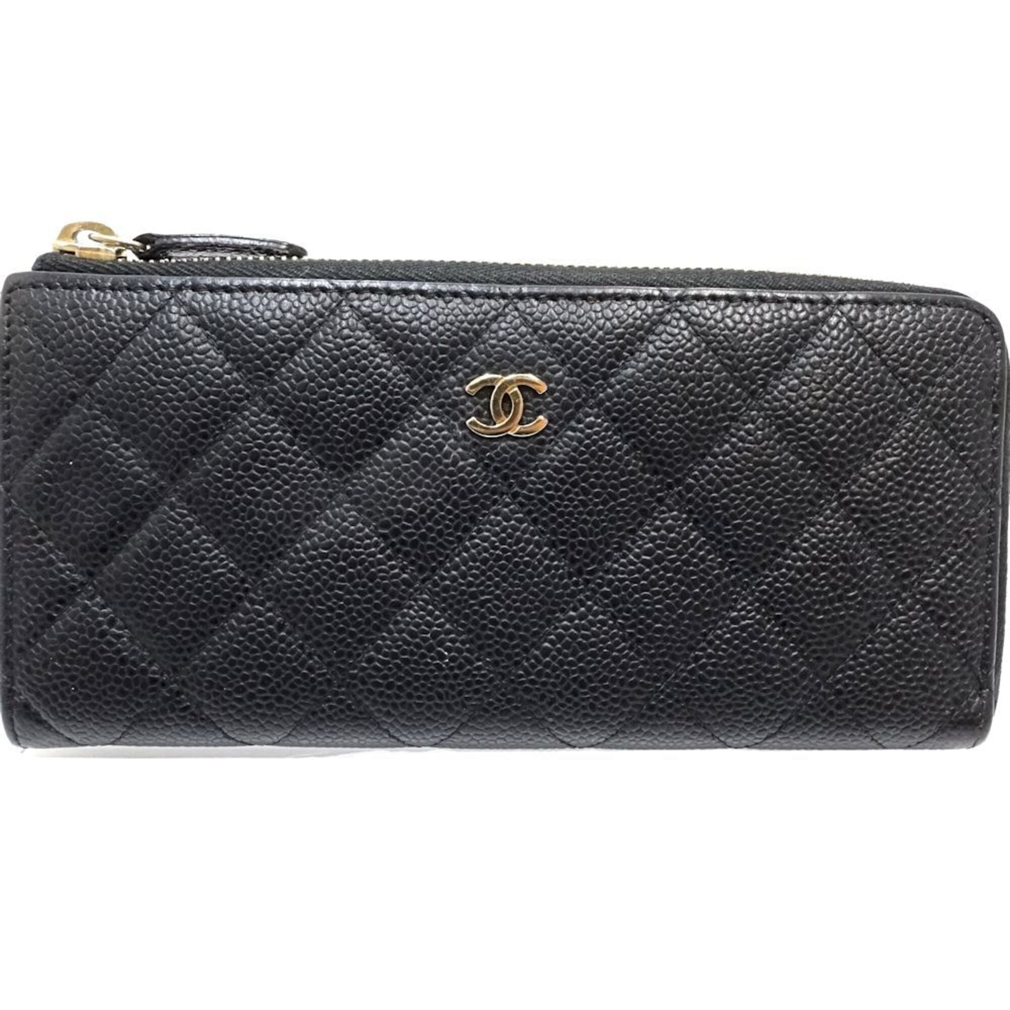 Chanel Matelasse Black Grained Calfskin Long Wallet (Bi-Fold) (Pre-Owned)