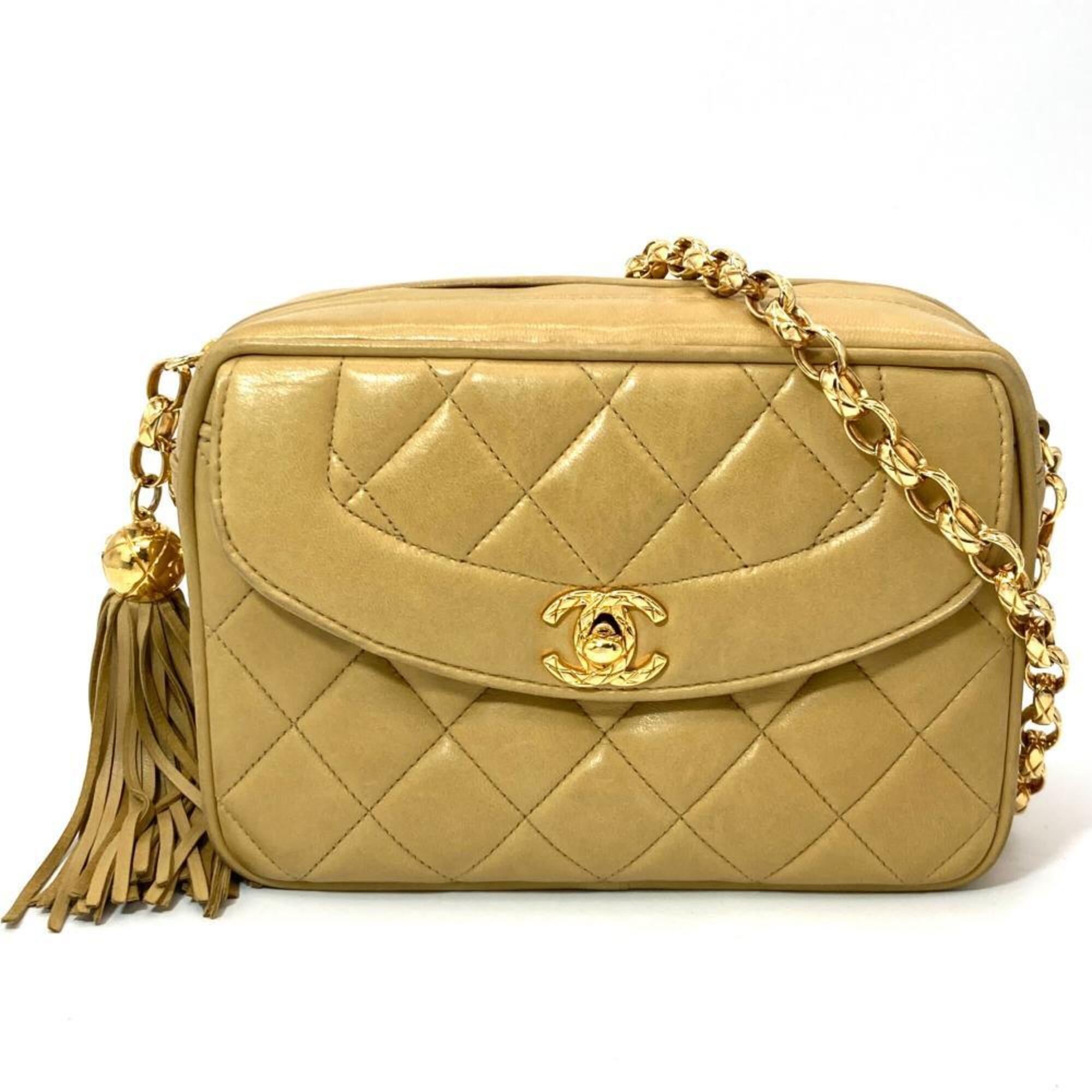 Chanel Beige Beige Gold Black Shoulder Bag (Pre-Owned)