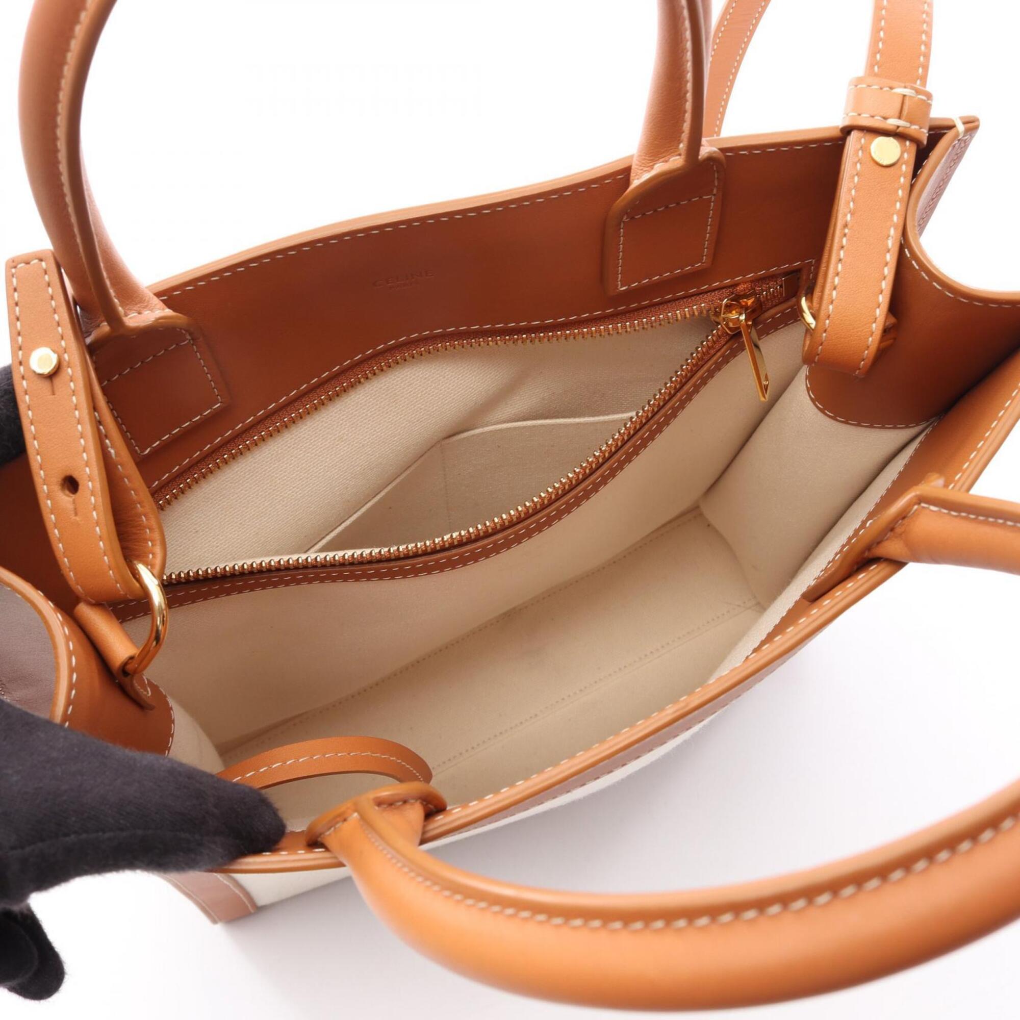 Celine Cabas Brown Ivory Canvas Leather Handbag Tote Bag (Pre-Owned)
