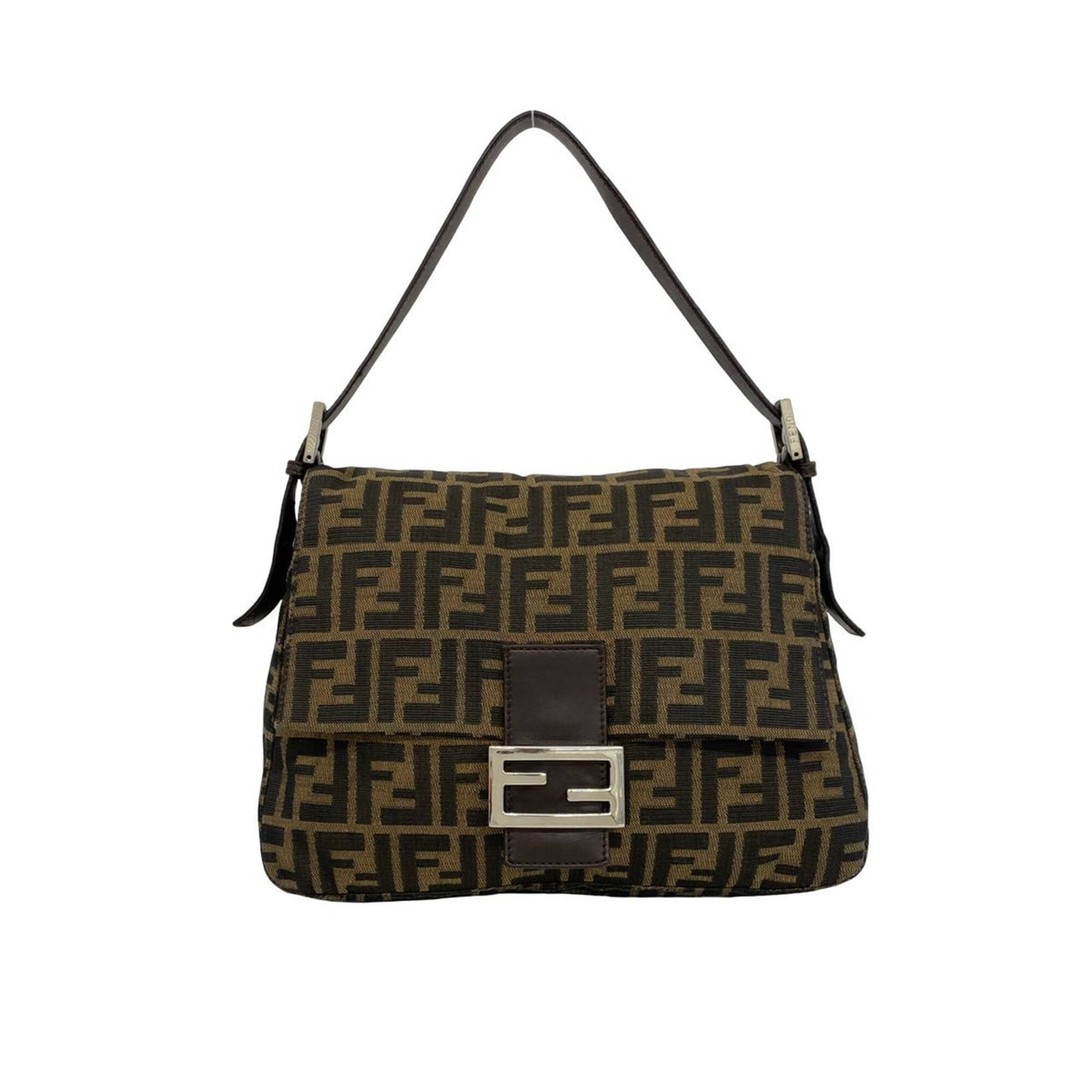 Fendi Black Brown Canvas Leather Shoulder Bag (Pre-Owned)