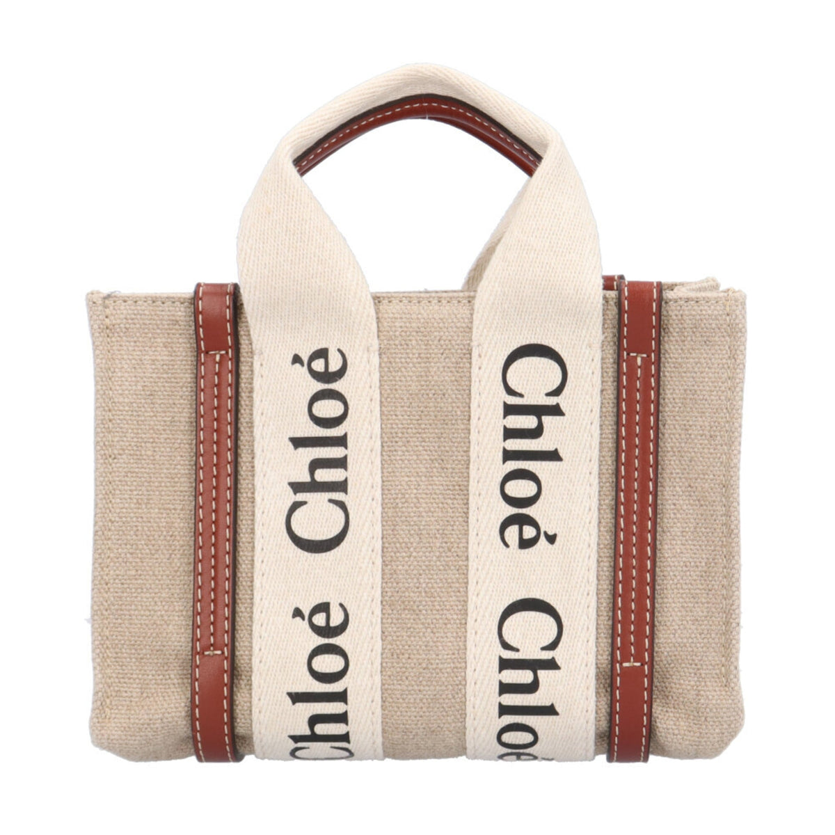 Chloé Brown White Linen Leather Shoulder Bag (Pre-Owned)