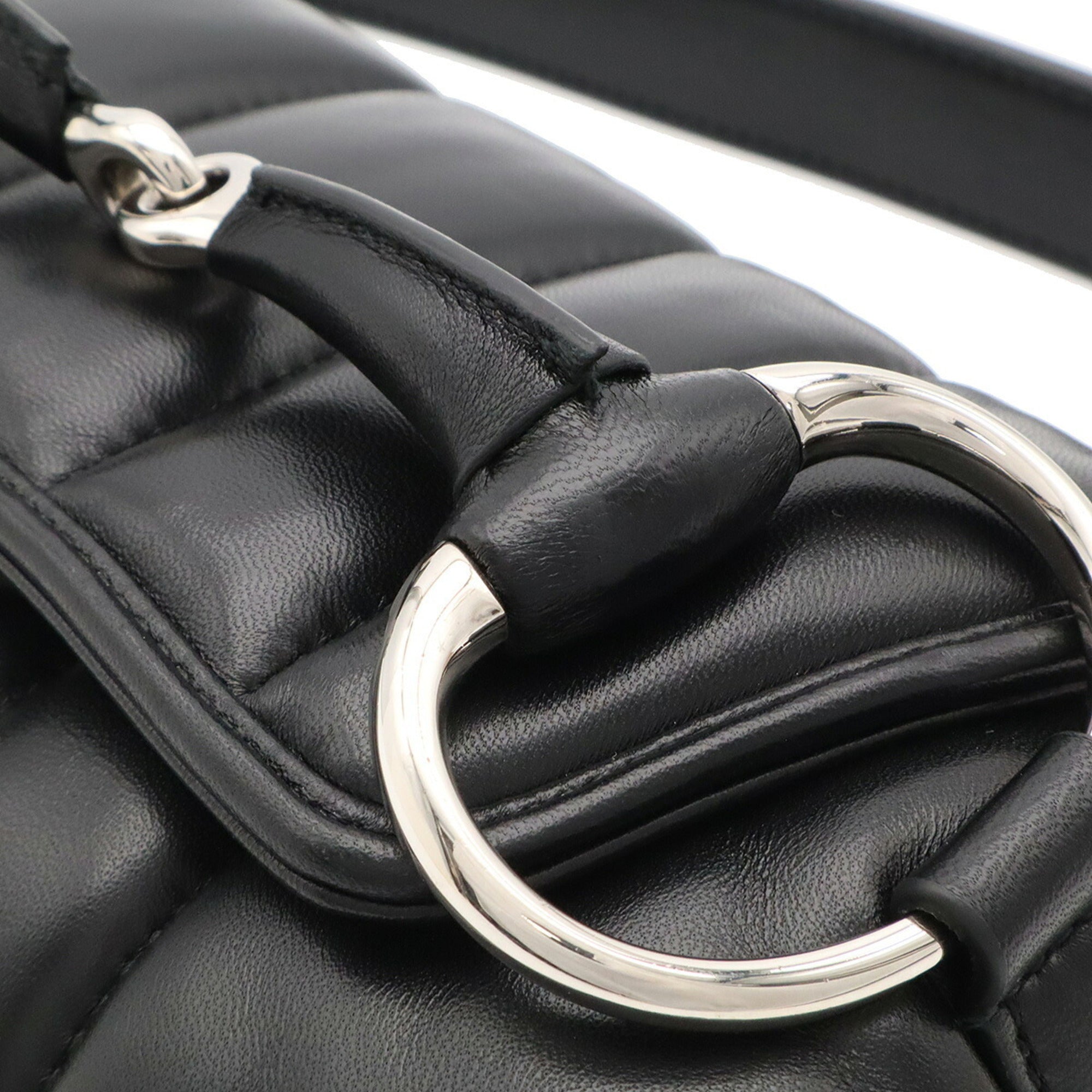 Gucci Horsebit Black Leather Handbag Shoulder Bag (Pre-Owned)