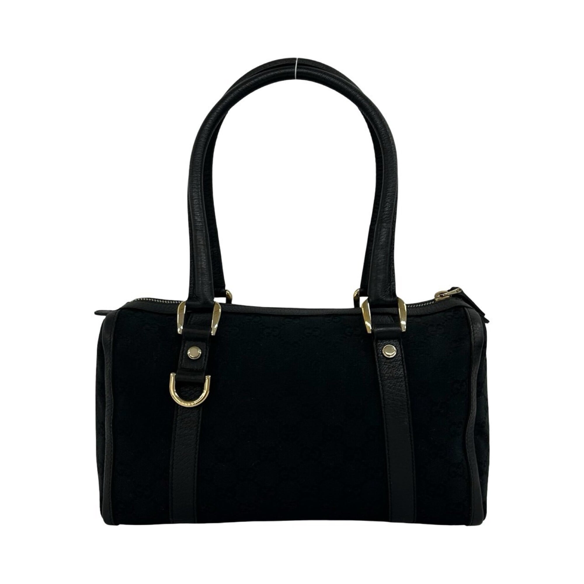 Gucci Black Canvas Leather Boston Bag Handbag Tote Bag (Pre-Owned)