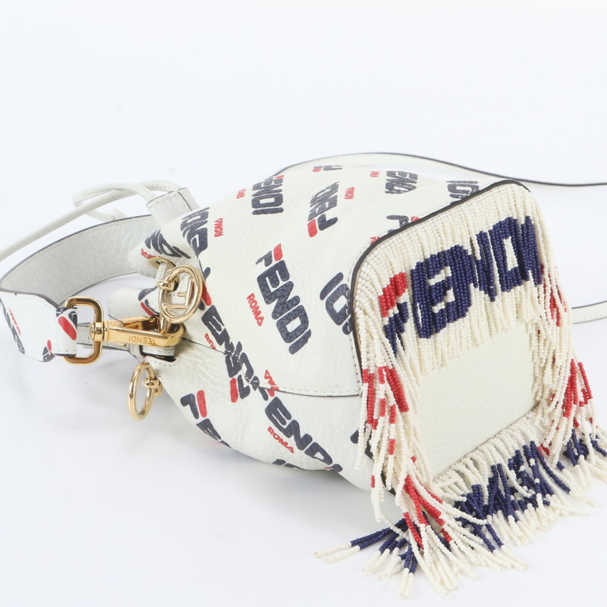 Fendi Navy Red Color White Leather Handbag Shoulder Bag (Pre-Owned)