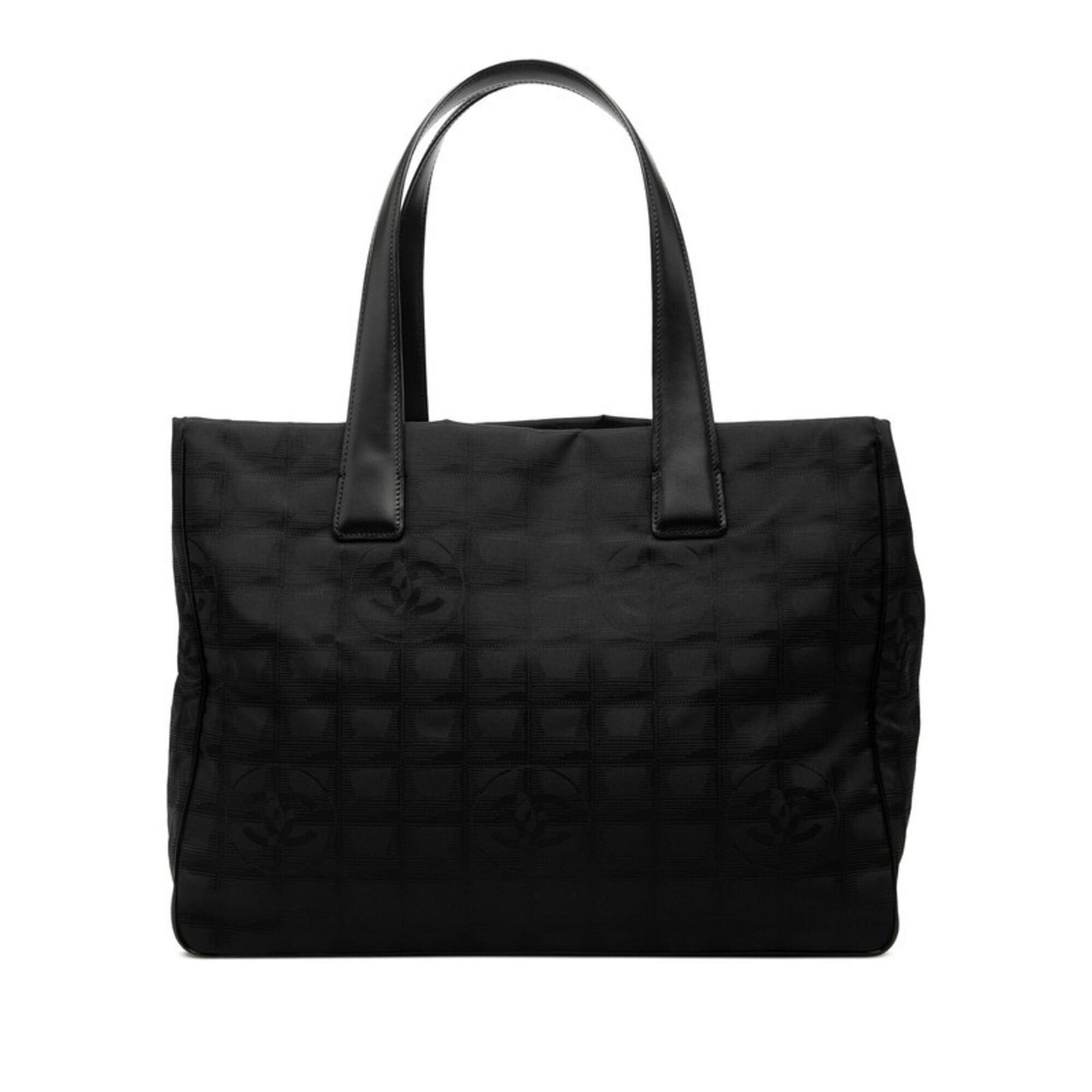 Chanel New Travel Line Black Nylon Leather Handbag Tote Bag (Pre-Owned)
