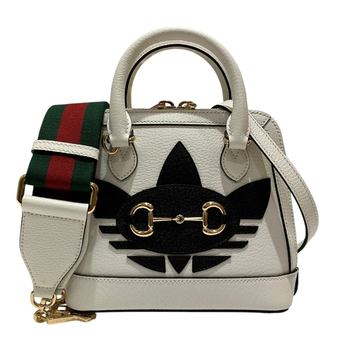 Gucci Horsebit White Leather Canvas Handbag (Pre-Owned)