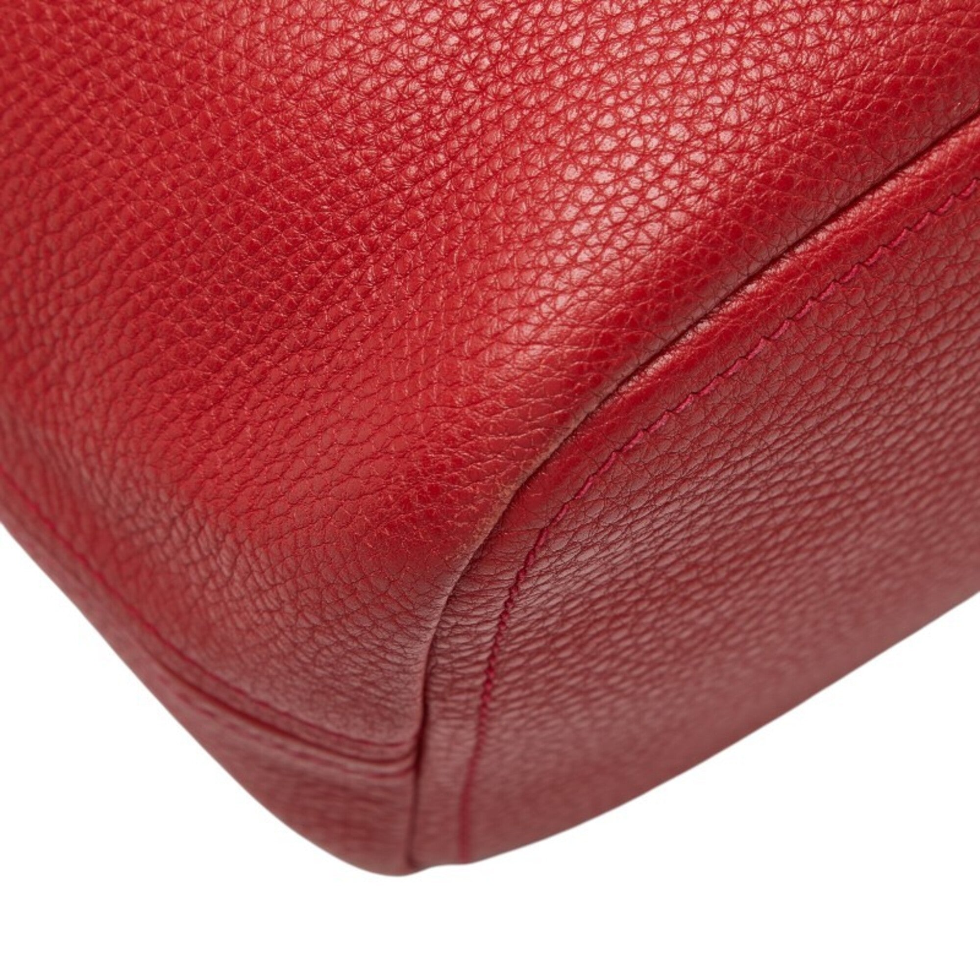 Prada Red Color Leather Shoulder Bag Tote Bag (Pre-Owned)