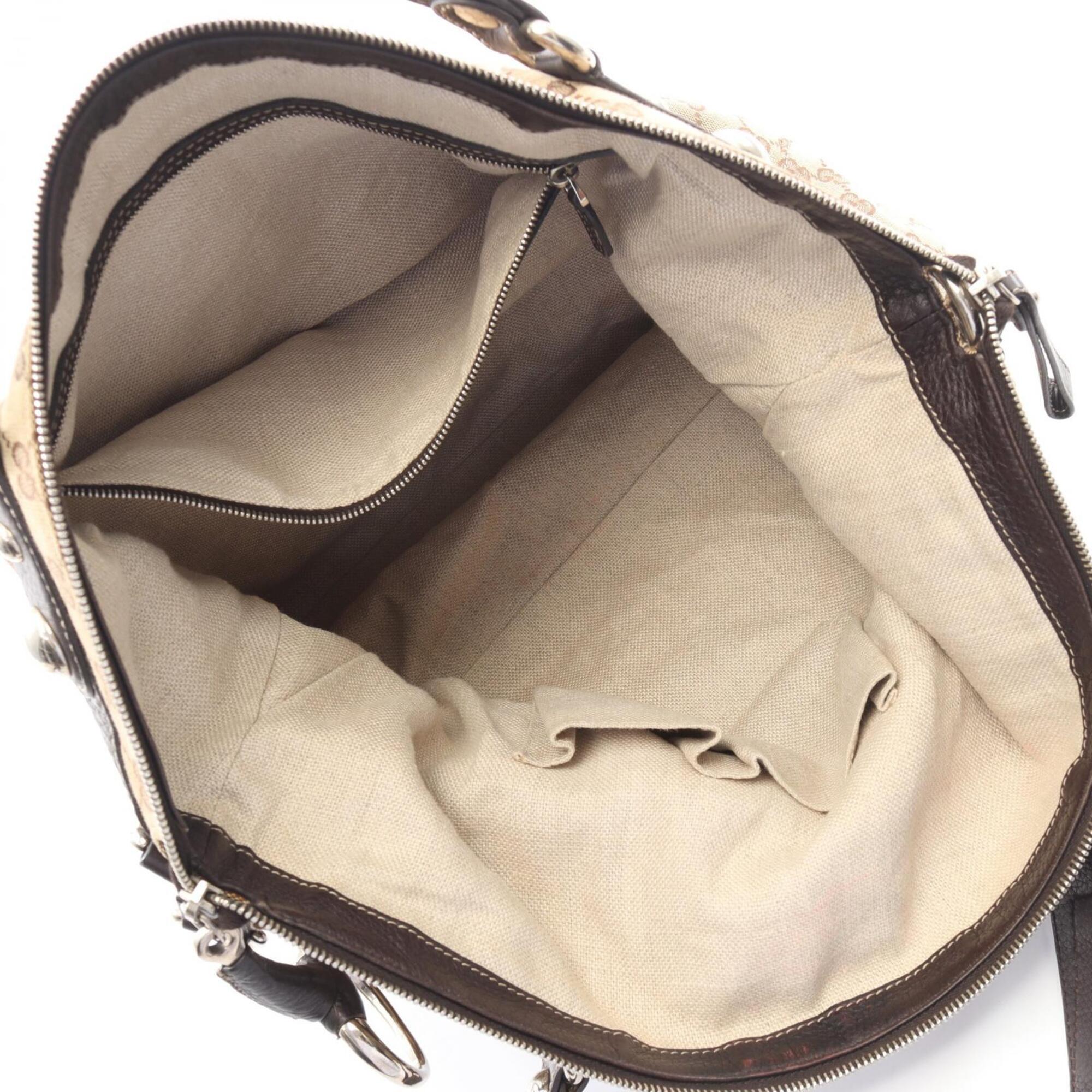 Gucci Beige Brown Gg Canvas Leather Handbag Tote Bag (Pre-Owned)