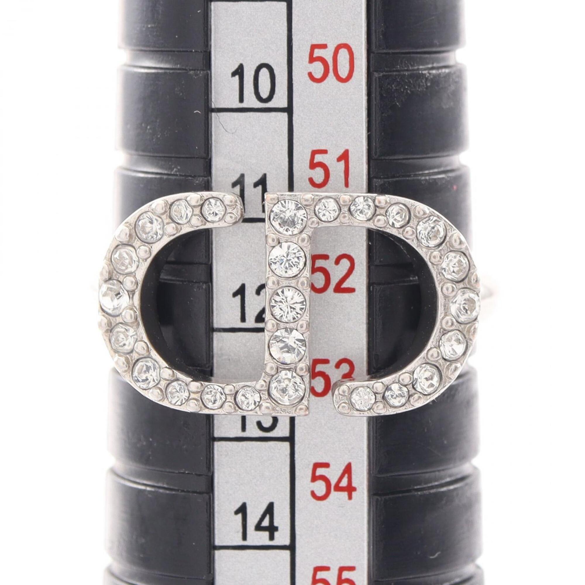 Christian Dior Silver Clear Metal Rhinestone Band Ring (Pre-Owned)
