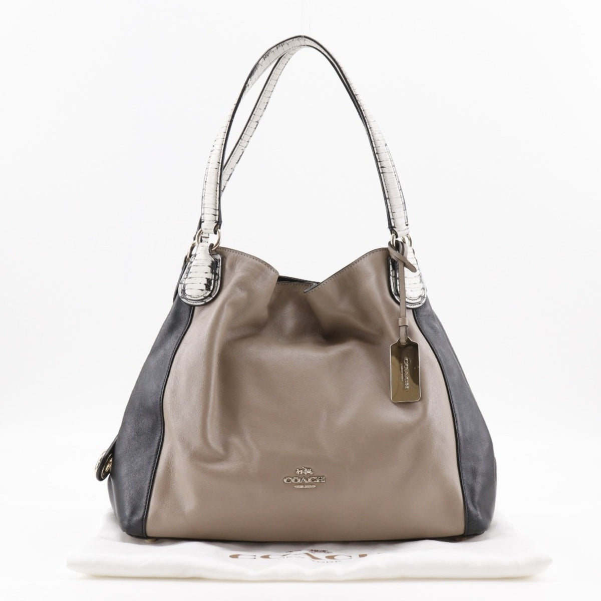 Coach Beige Black Leather Tote Bag (Pre-Owned)