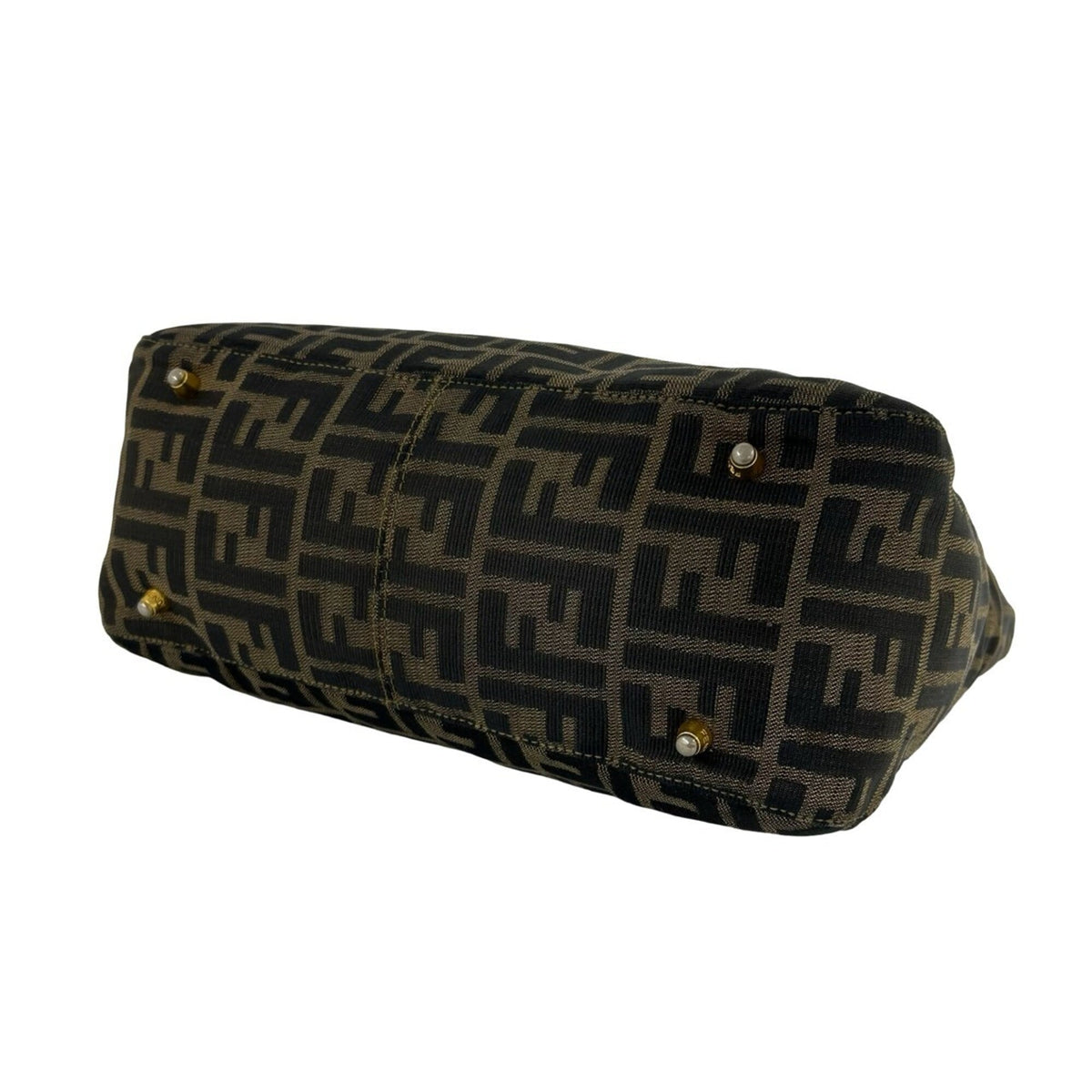 Fendi Black Brown Canvas Leather Handbag Tote Bag (Pre-Owned)