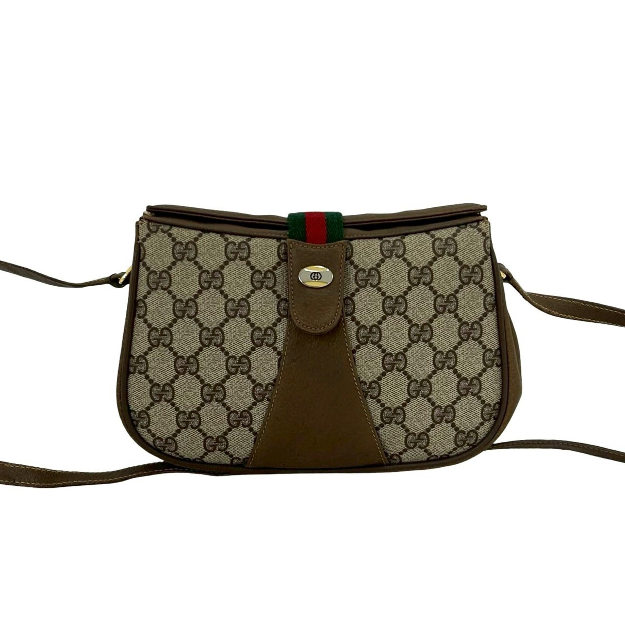 Gucci Brown Green Red Color Leather Pvc Shoulder Bag (Pre-Owned)
