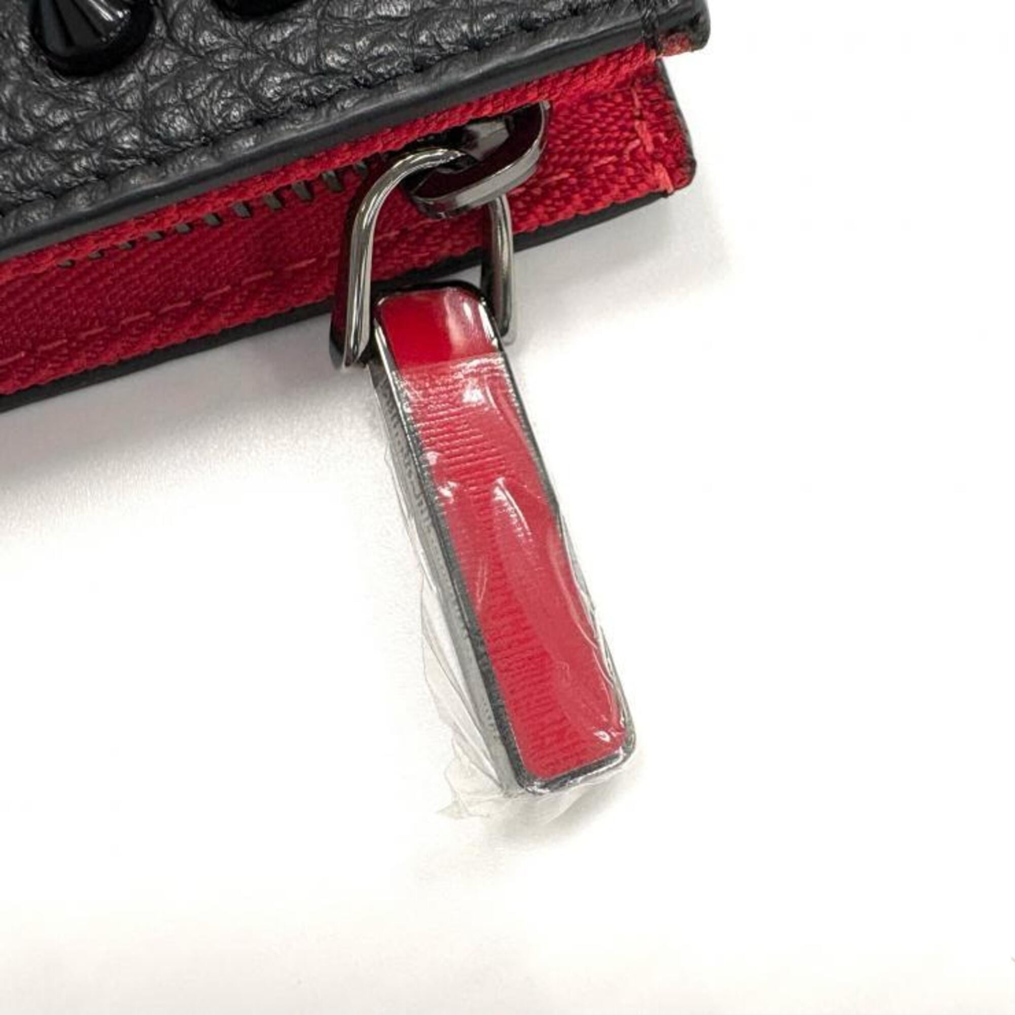 Christian Louboutin Black Red Color Leather Coin Purse/Coin Case (Pre-Owned)
