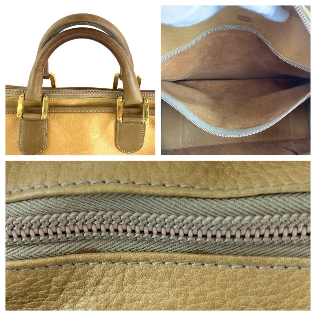 Loewe Beige Leather Boston Bag Handbag (Pre-Owned)