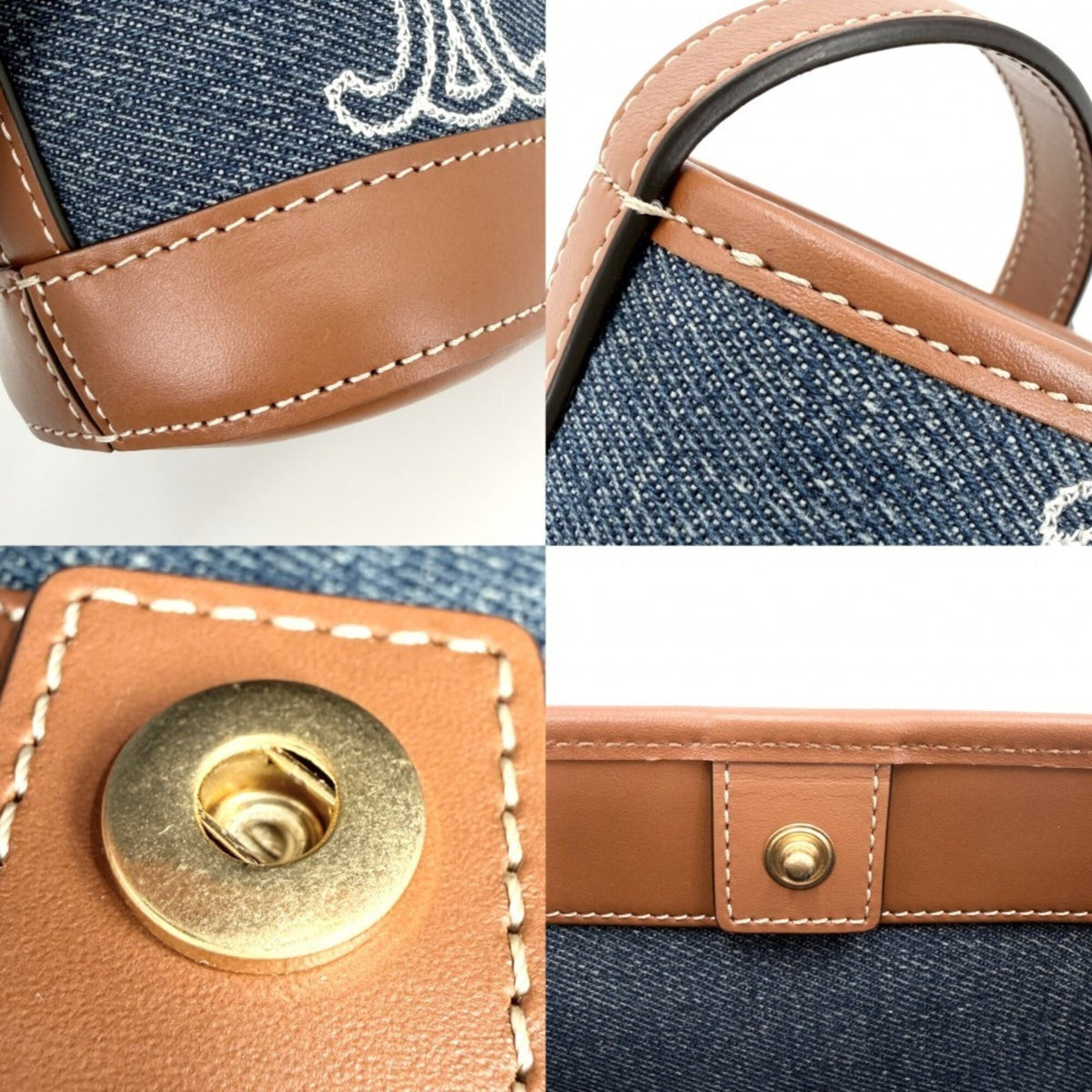 Celine Brown Denim Leather Shoulder Bag (Pre-Owned)