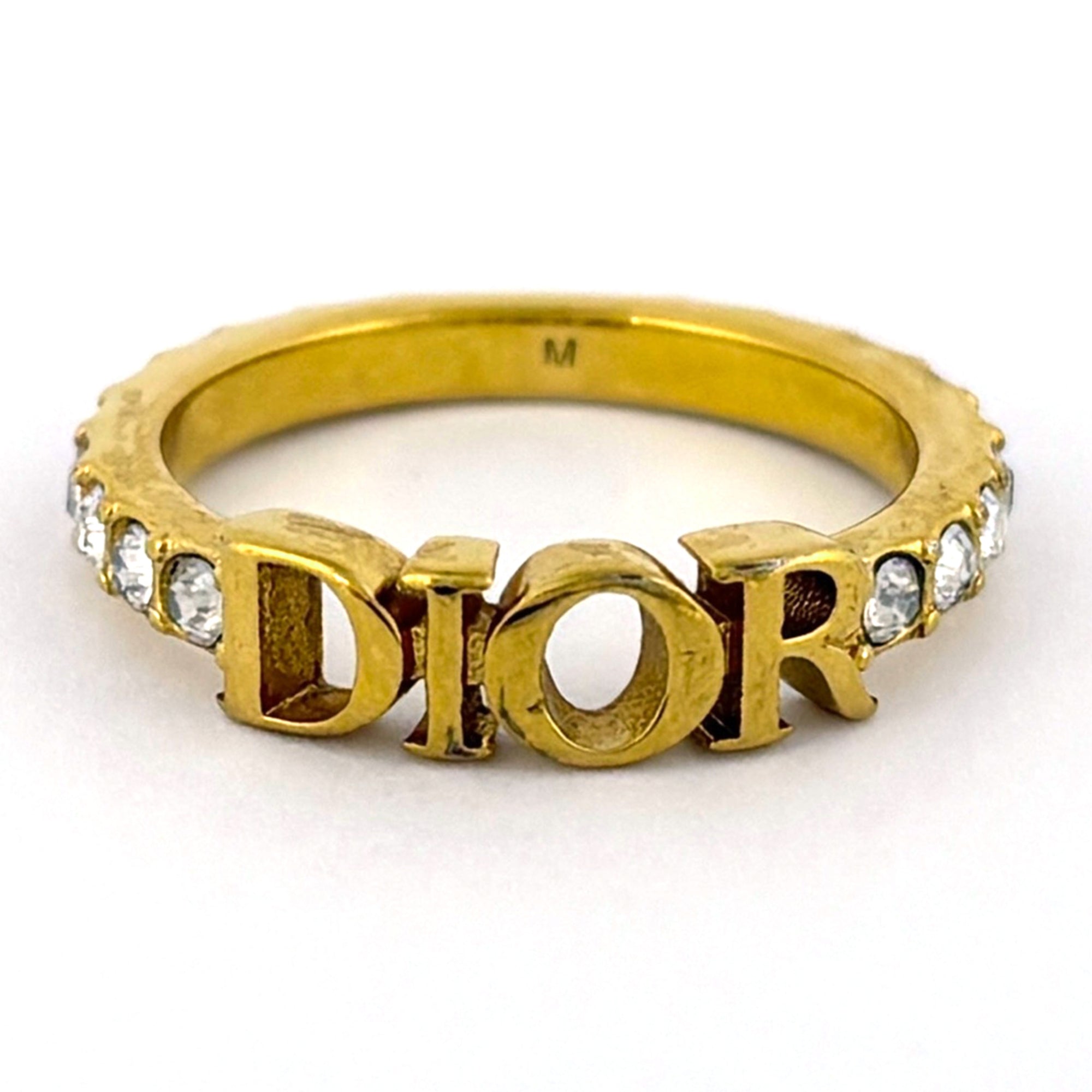 Christian Dior Gold Gold Plating Rhinestone Band Ring (Pre-Owned)