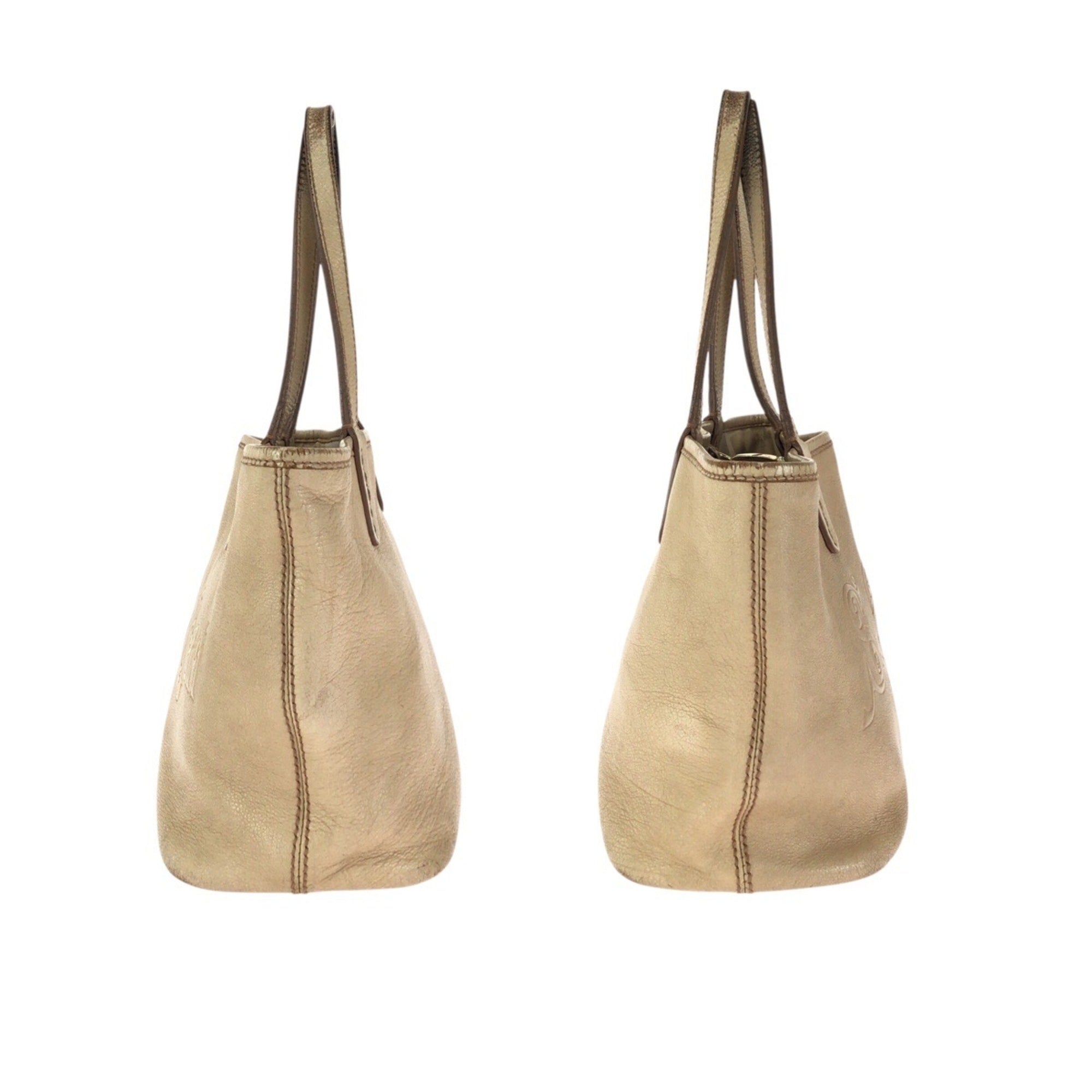 Bvlgari Beige Leather Handbag Tote Bag (Pre-Owned)