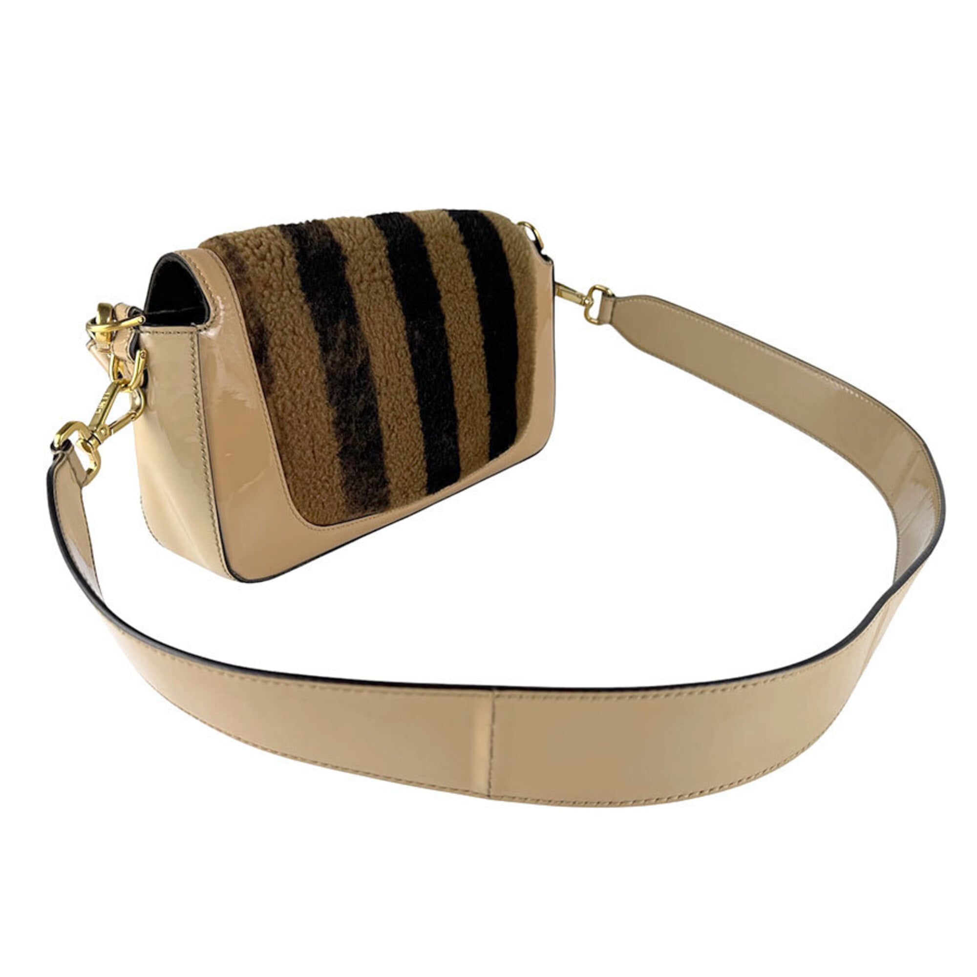 Fendi Beige Brown Patent Leather Handbag Shoulder Bag (Pre-Owned)
