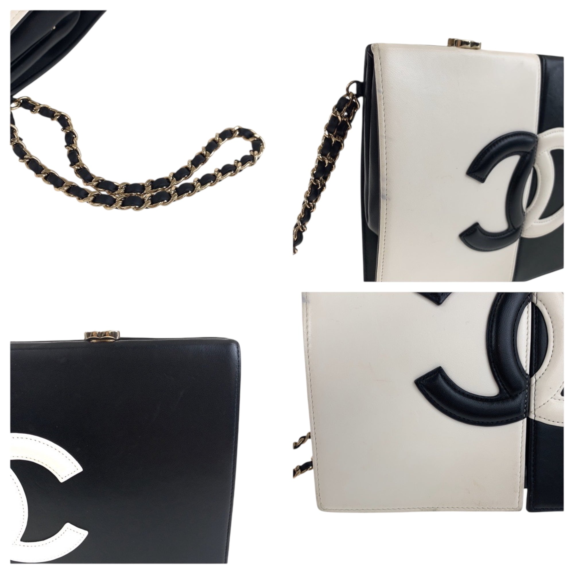Chanel Black White Leather Clutch Bag (Pre-Owned)