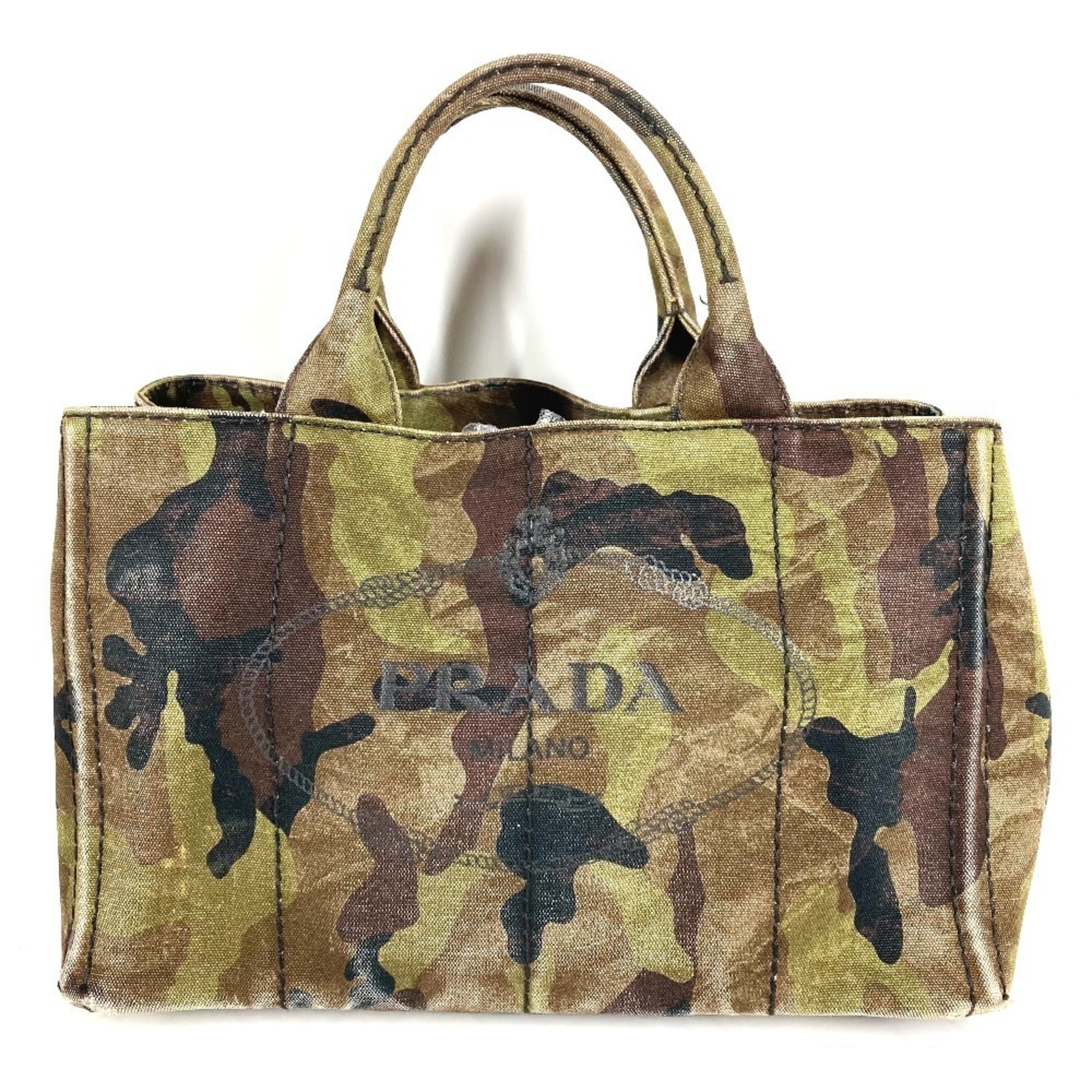 Prada Green Canvas Handbag Tote Bag (Pre-Owned)