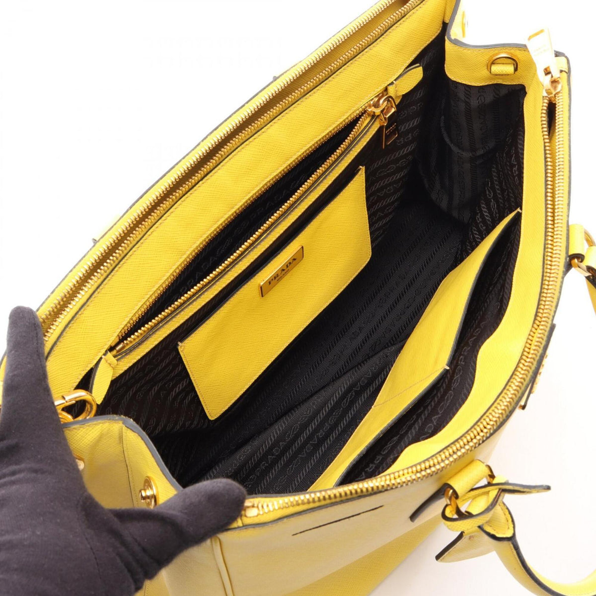 Prada Saffiano Yellow Leather Handbag Tote Bag (Pre-Owned)
