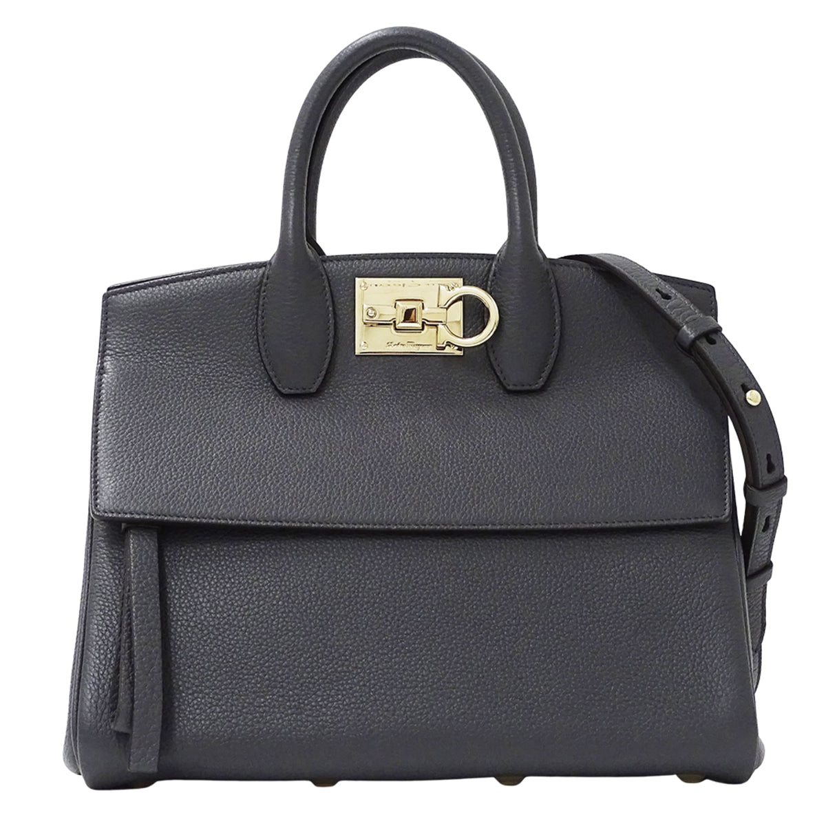 Salvatore Ferragamo Gray Leather Handbag Shoulder Bag (Pre-Owned)