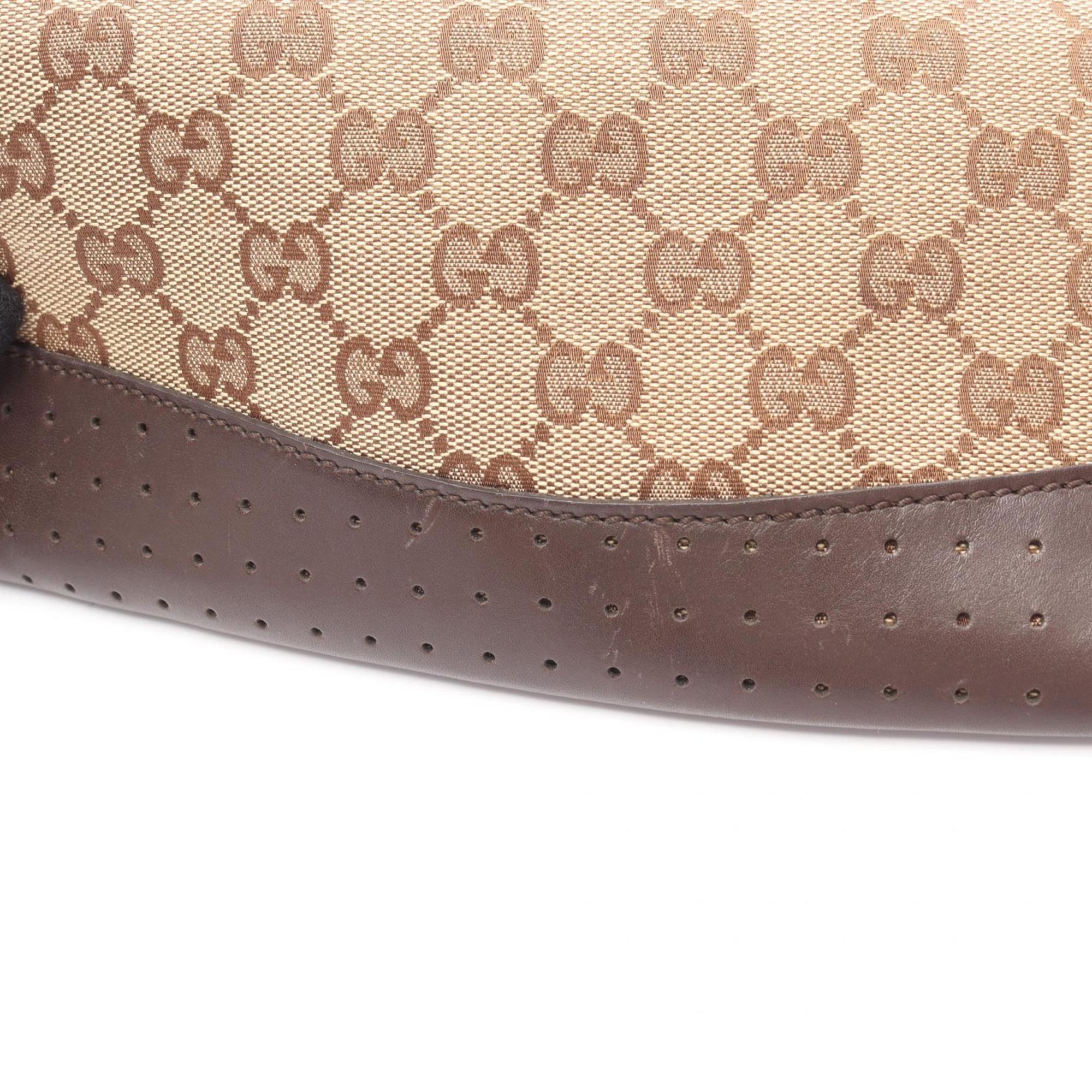 Gucci Beige Brown Gg Canvas Leather Shoulder Bag (Pre-Owned)
