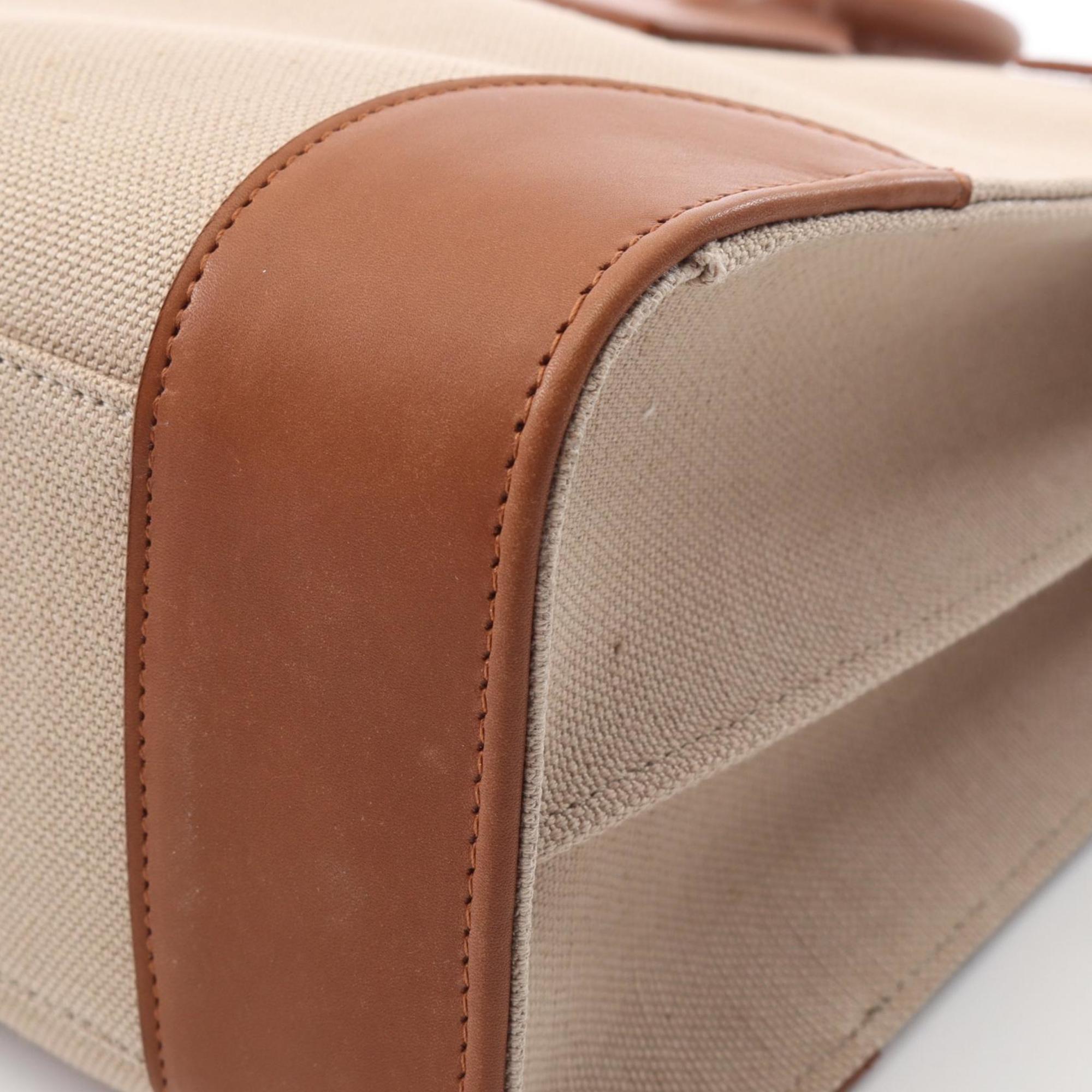 Saint Laurent Beige Brown Canvas Leather Tote Bag (Pre-Owned)