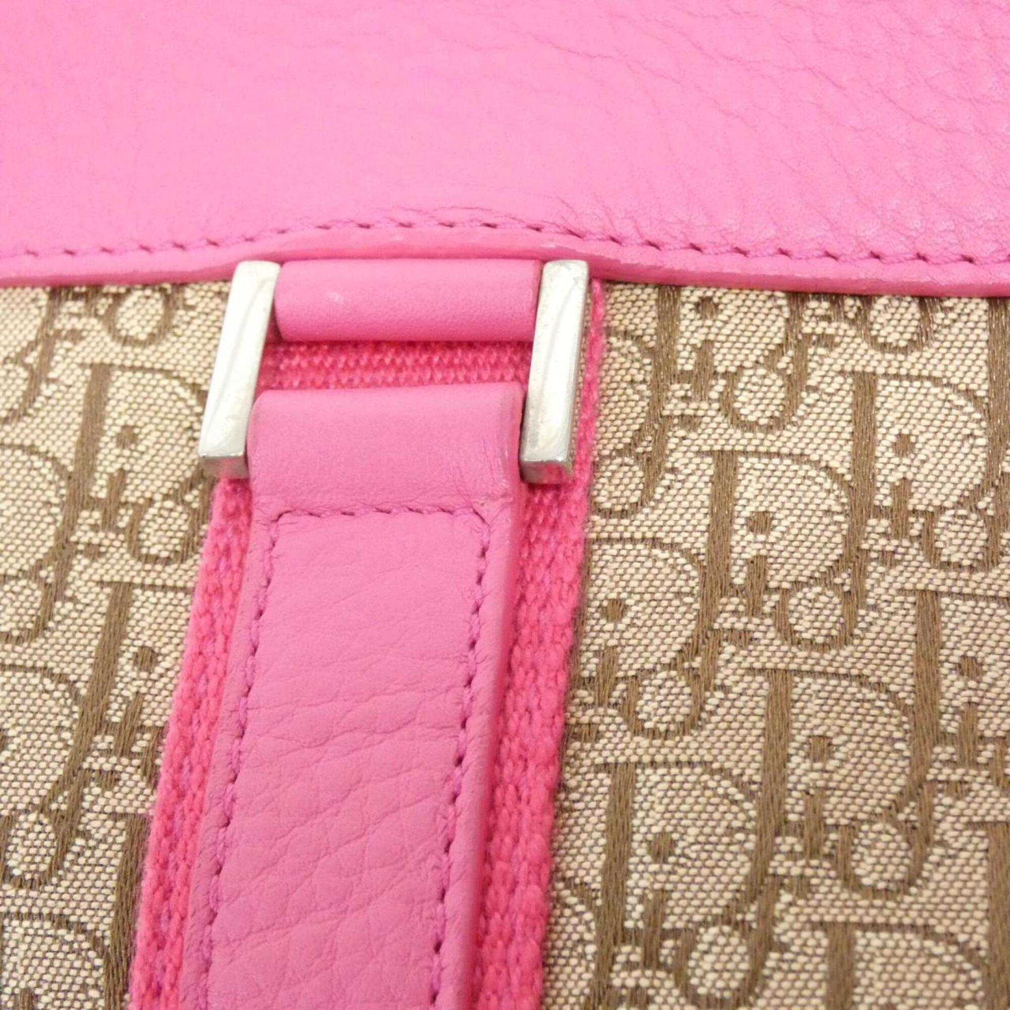 Christian Dior Beige Pink Canvas Leather Handbag (Pre-Owned)