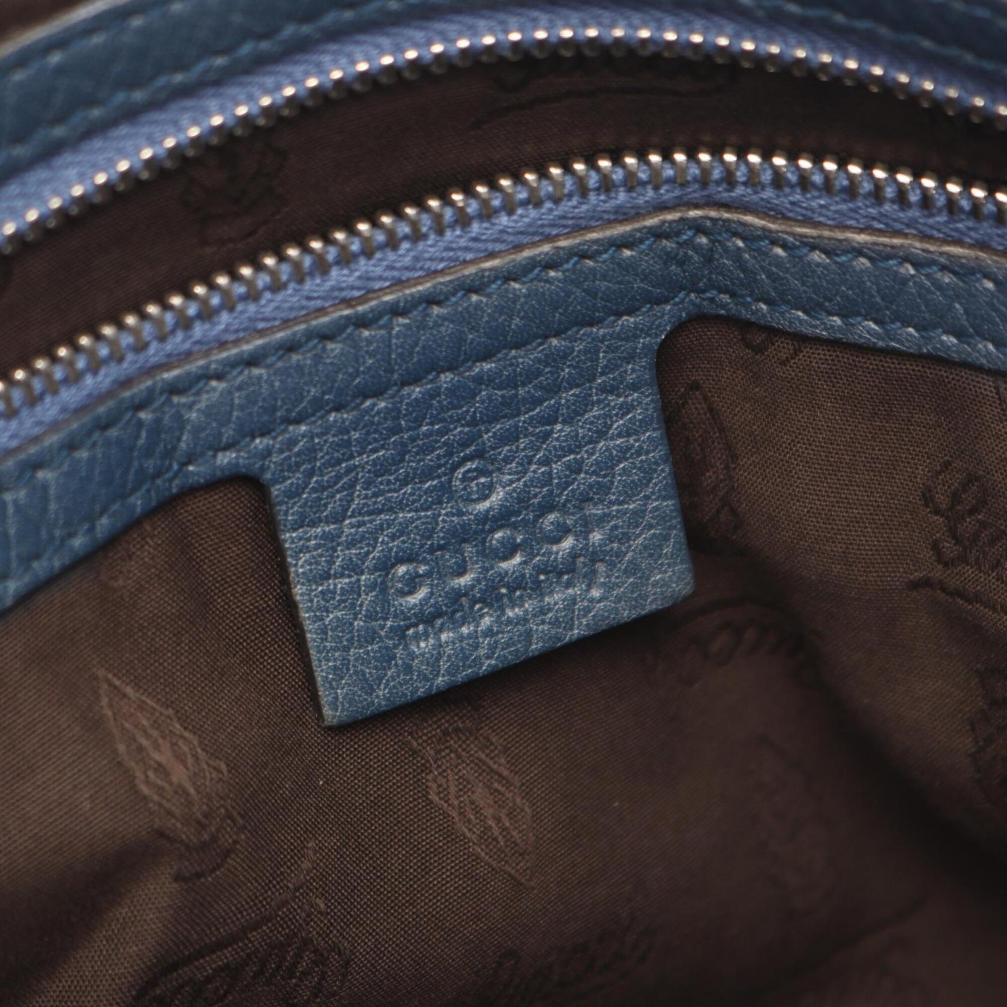 Gucci Beige Blue Canvas Leather Handbag Tote Bag (Pre-Owned)