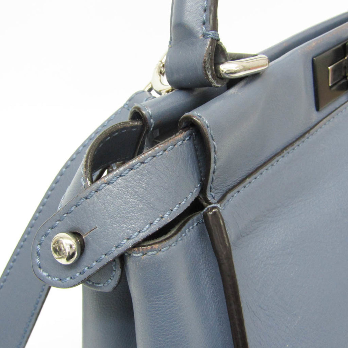 Fendi Peekaboo Blue Leather Handbag Shoulder Bag (Pre-Owned)