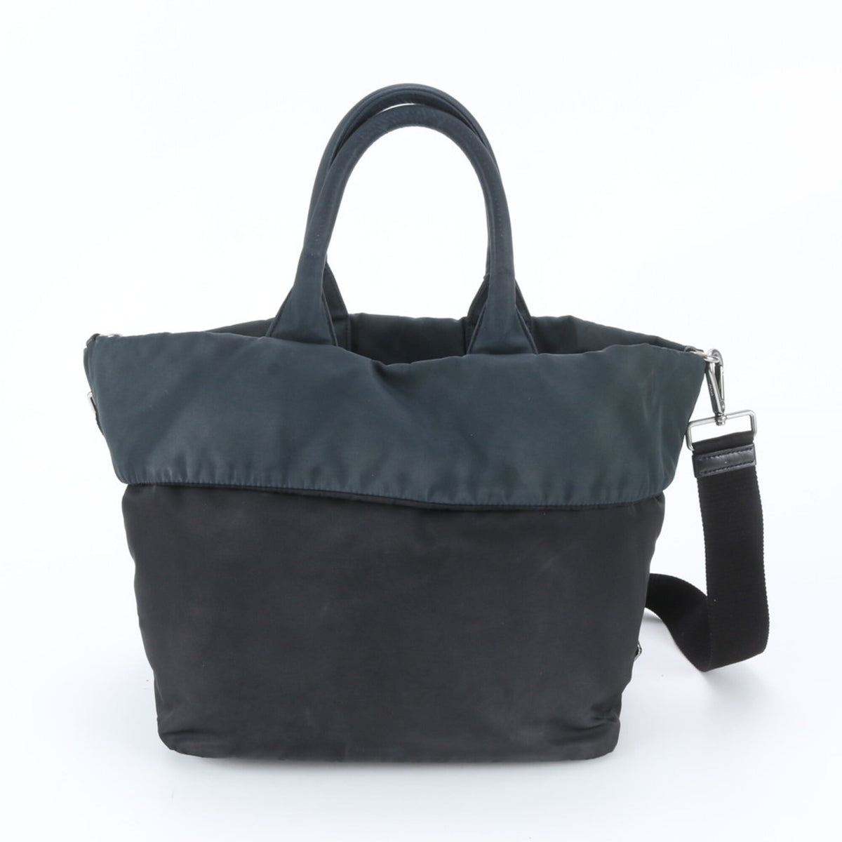 Prada Black Navy Leather Nylon Shoulder Bag (Pre-Owned)