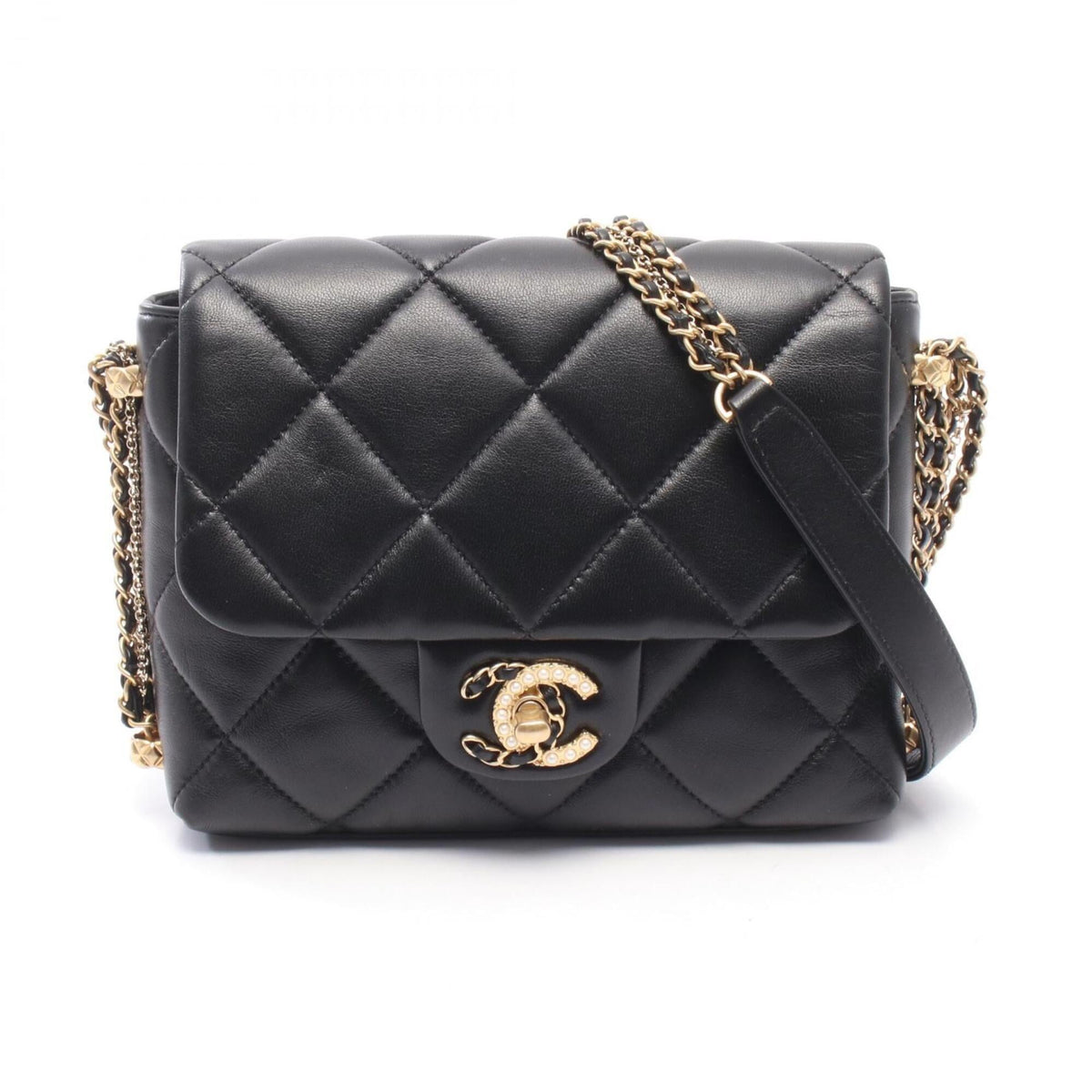 Chanel Black Leather Handbag Shoulder Bag (Pre-Owned)