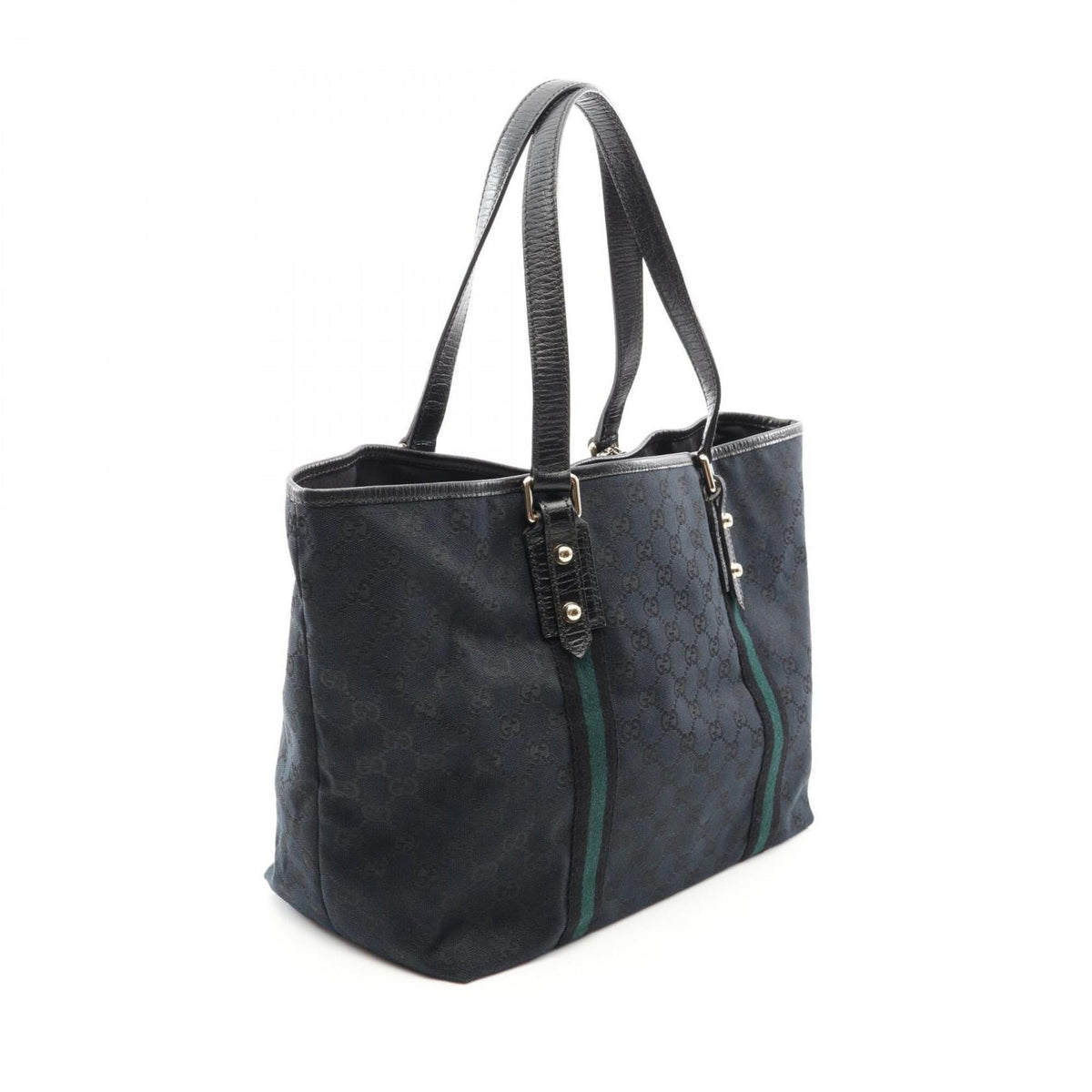 Gucci Black Green Canvas Leather Handbag Tote Bag (Pre-Owned)