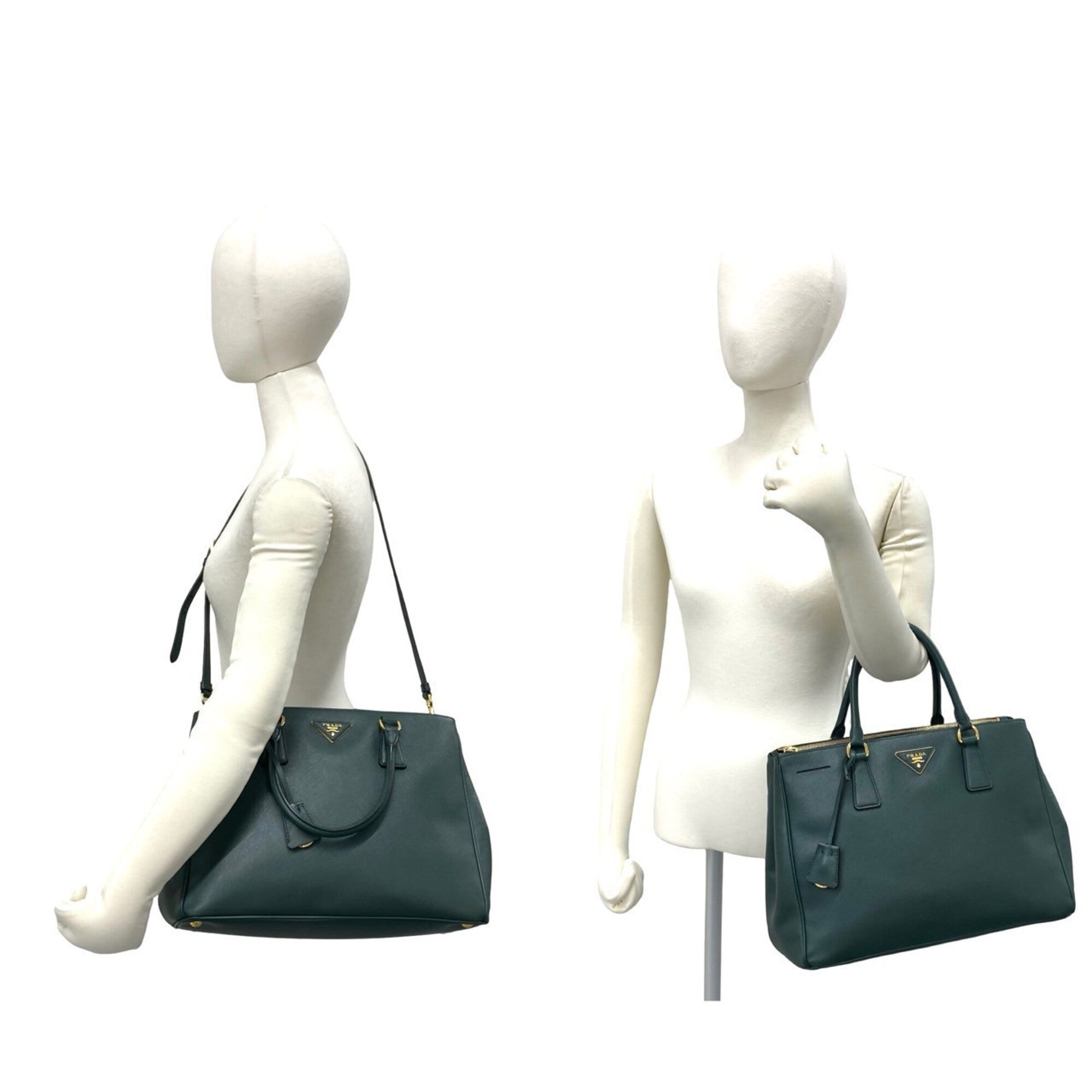 Prada Green Leather Handbag Shoulder Bag Tote Bag (Pre-Owned)