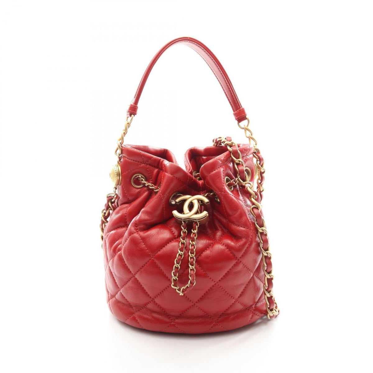 Chanel Red Color Leather Handbag Shoulder Bag (Pre-Owned)