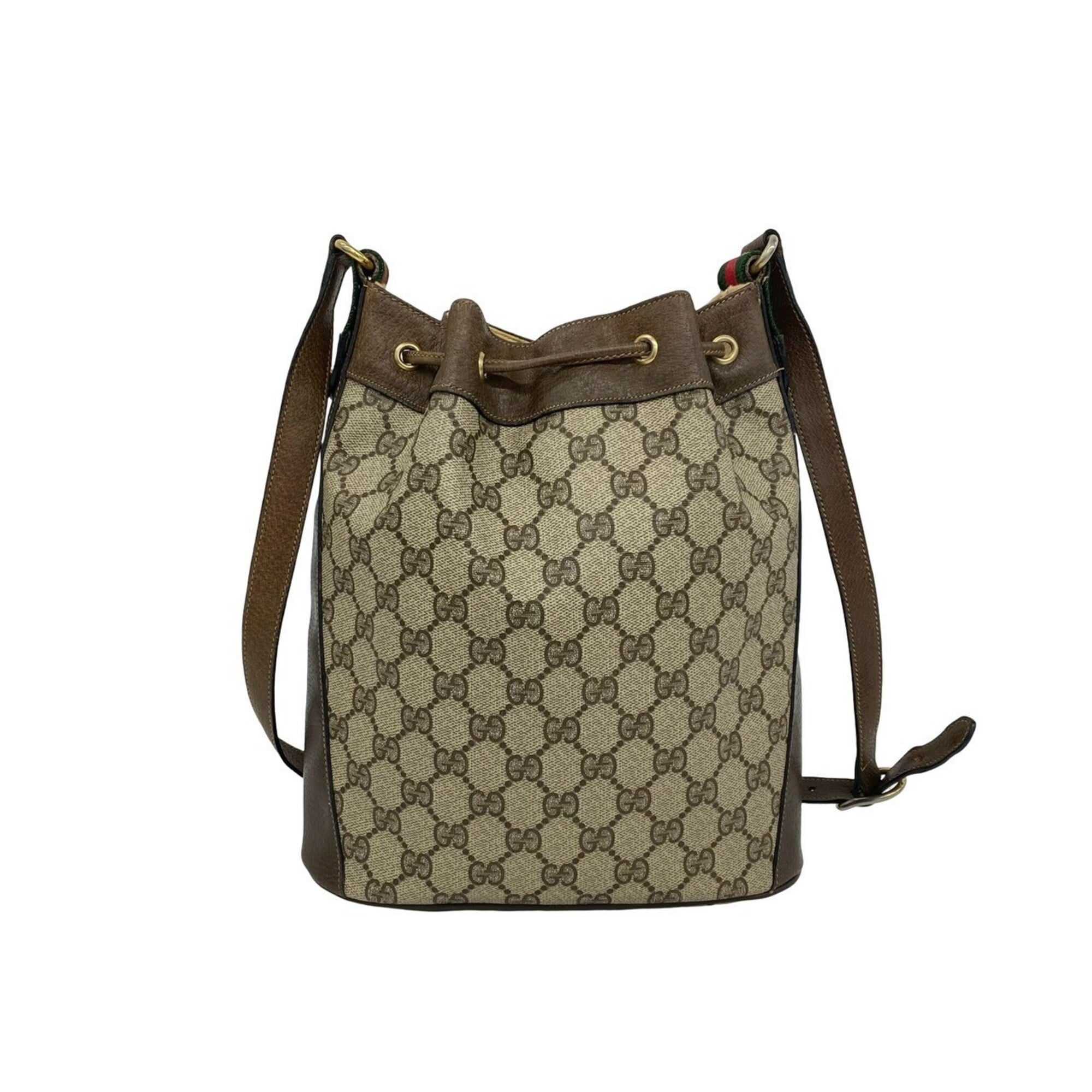 Gucci Brown Green Red Color Leather Pvc Shoulder Bag (Pre-Owned)