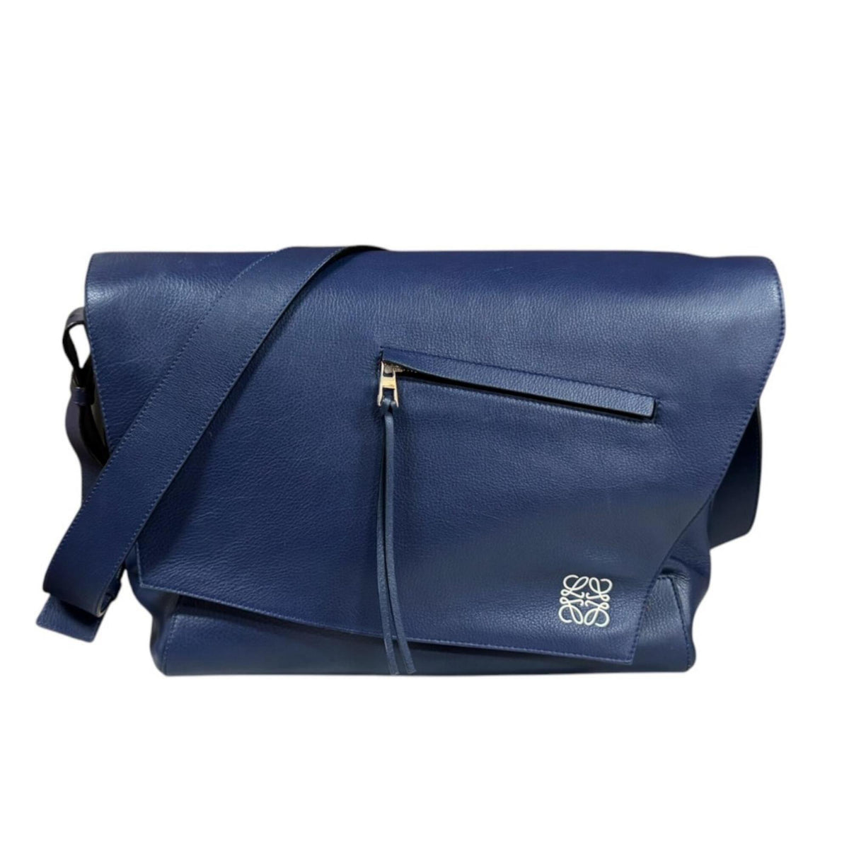 Loewe Anton Navy Leather Messenger Bag Shoulder Bag (Pre-Owned)
