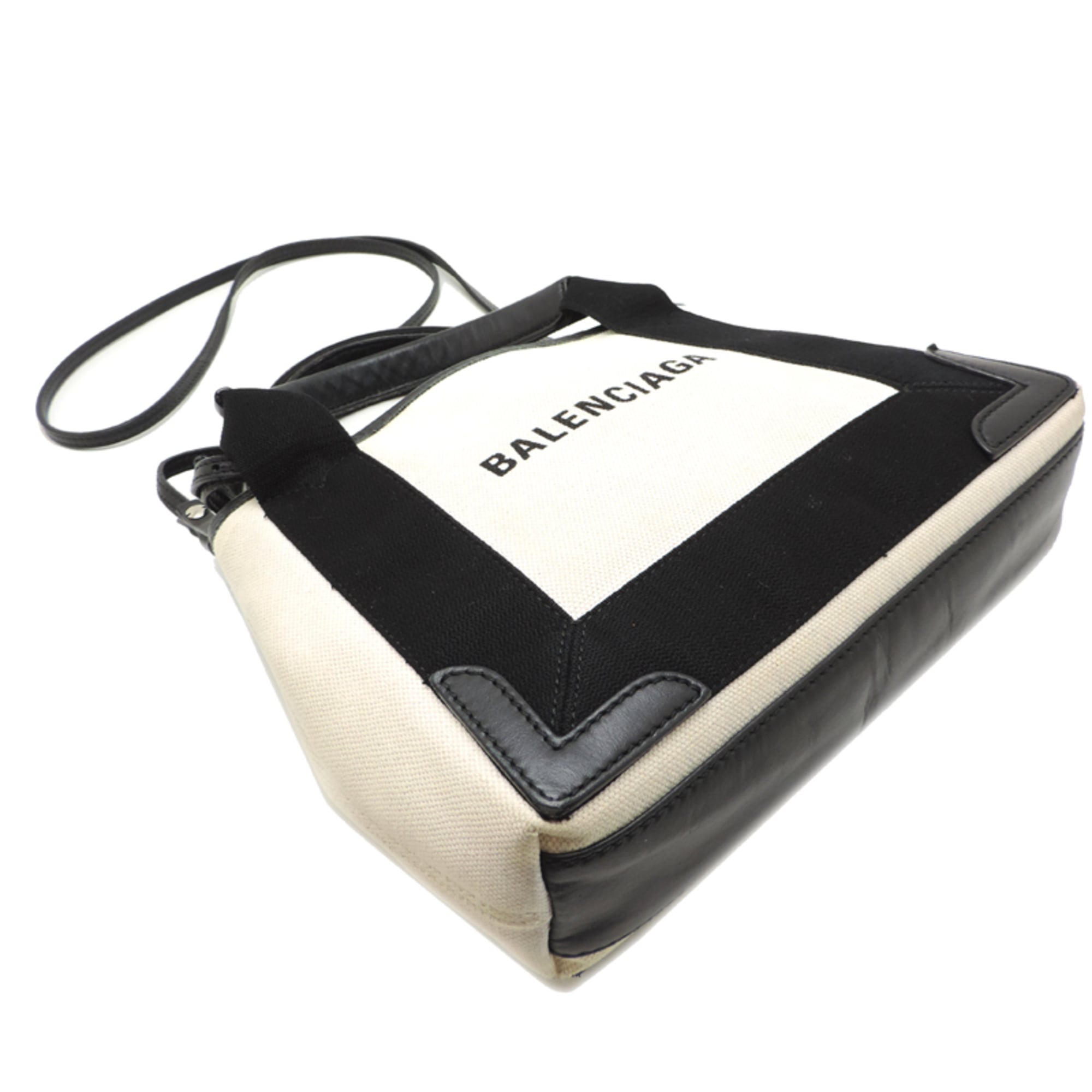 Balenciaga Black White Canvas Leather Handbag Pouch (Pre-Owned)
