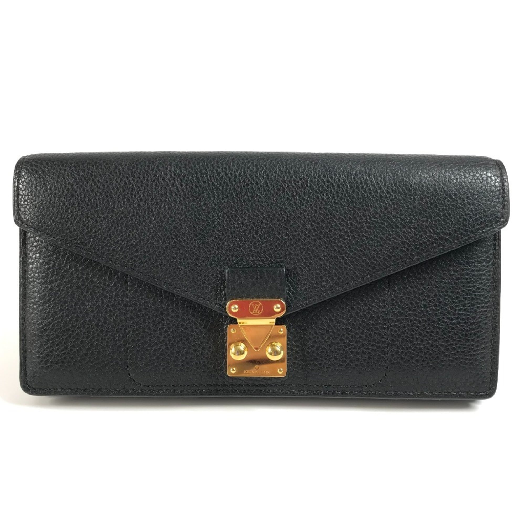 Louis Vuitton Black Leather Long Wallet (Tri-Fold) (Pre-Owned)