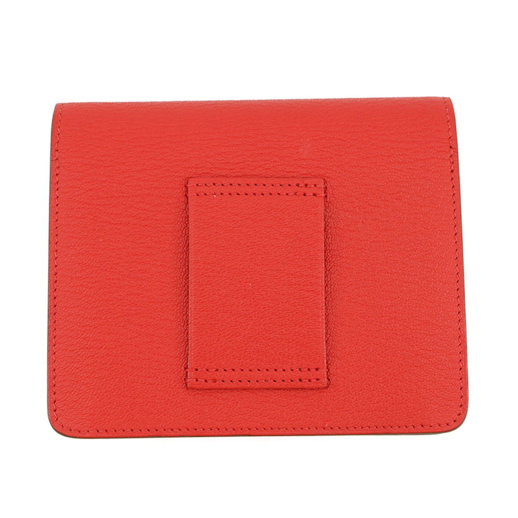 Hermes Orange Orange Red Chevre Myzore Leather Coin Purse/Coin Case (Pre-Owned)