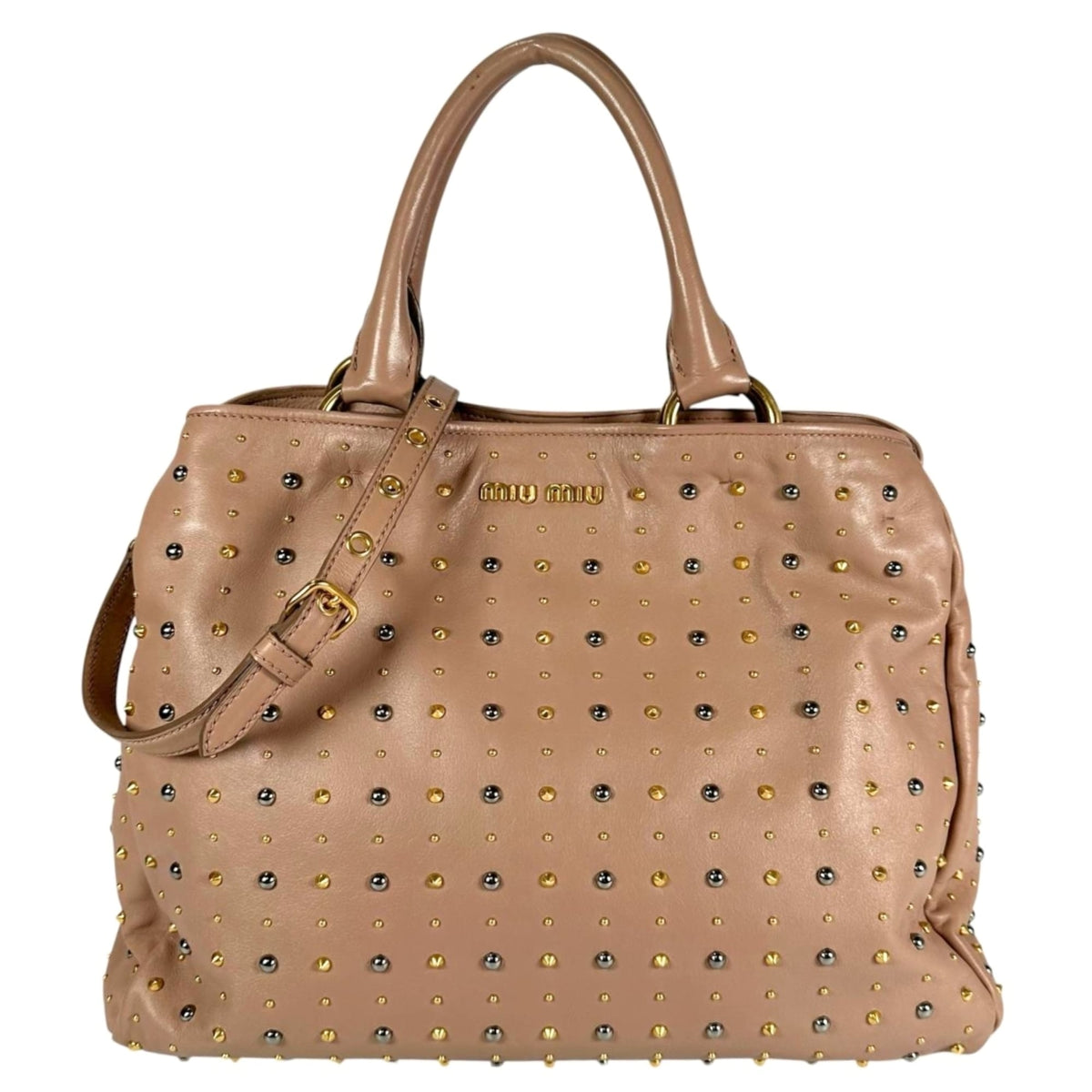 Miu Miu Pink Beige Leather Handbag Tote Bag (Pre-Owned)