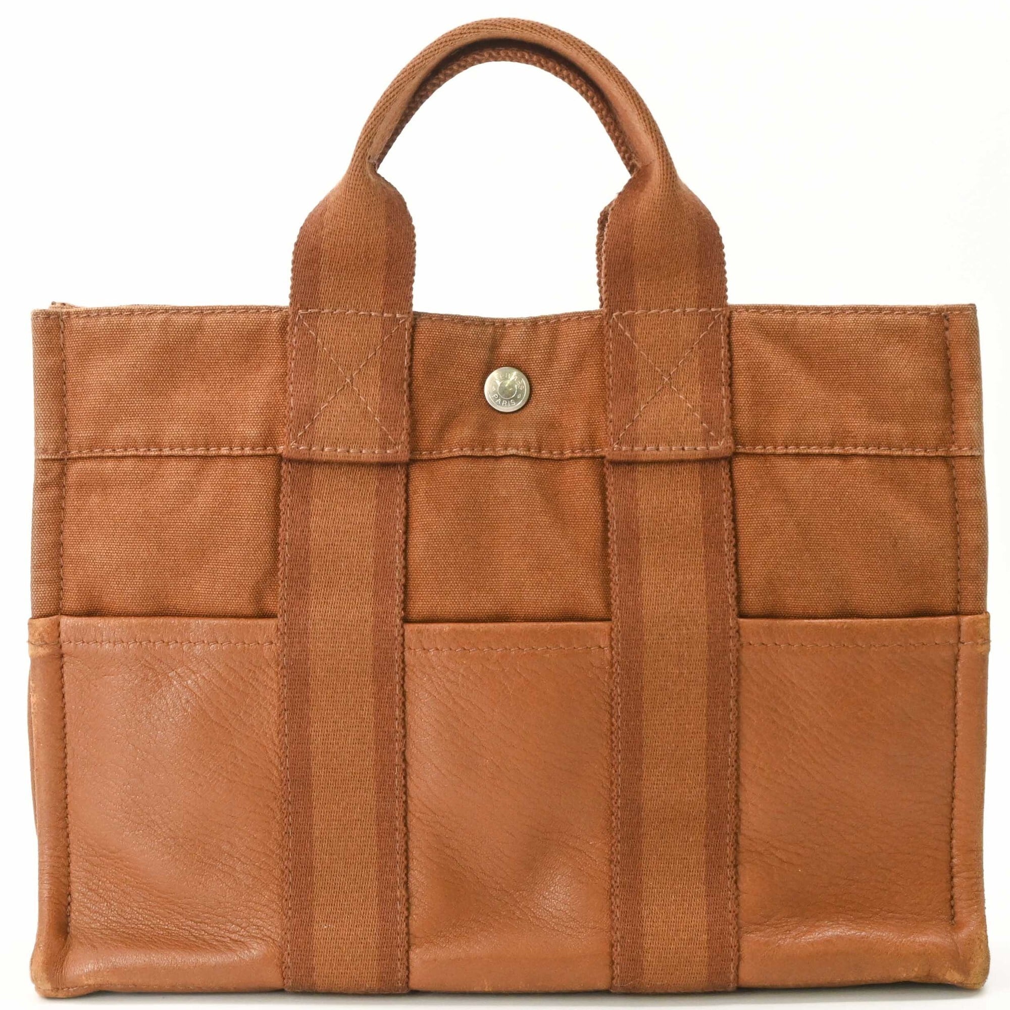 Hermes Fourre Tout Brown Canvas Leather Handbag (Pre-Owned)
