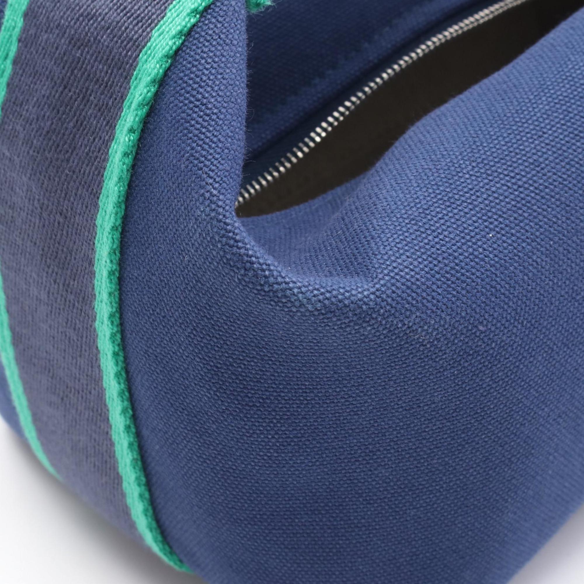 Hermes Blue Green Canvas Handbag (Pre-Owned)