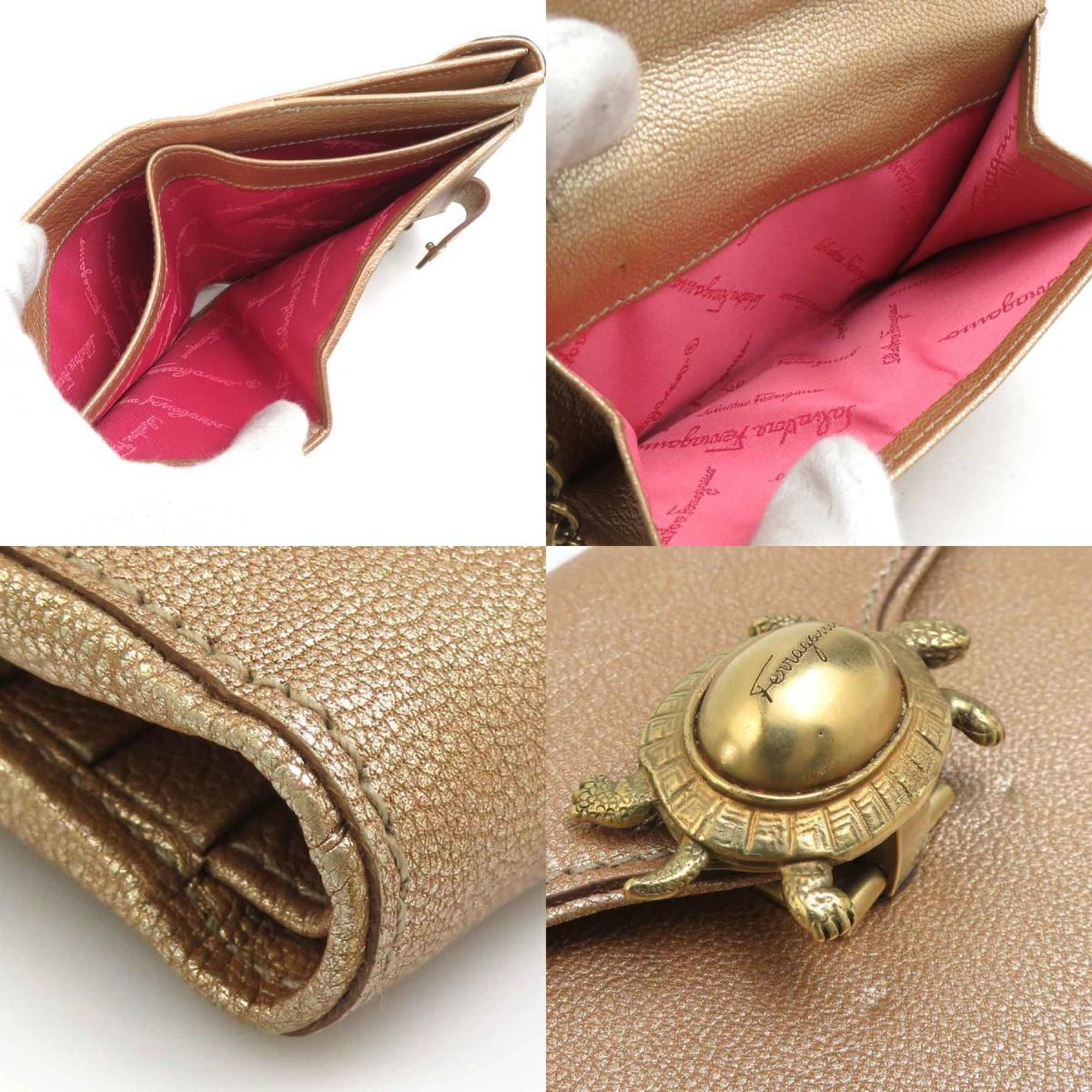 Salvatore Ferragamo Gold Leather Wallet (Bi-Fold) (Pre-Owned)